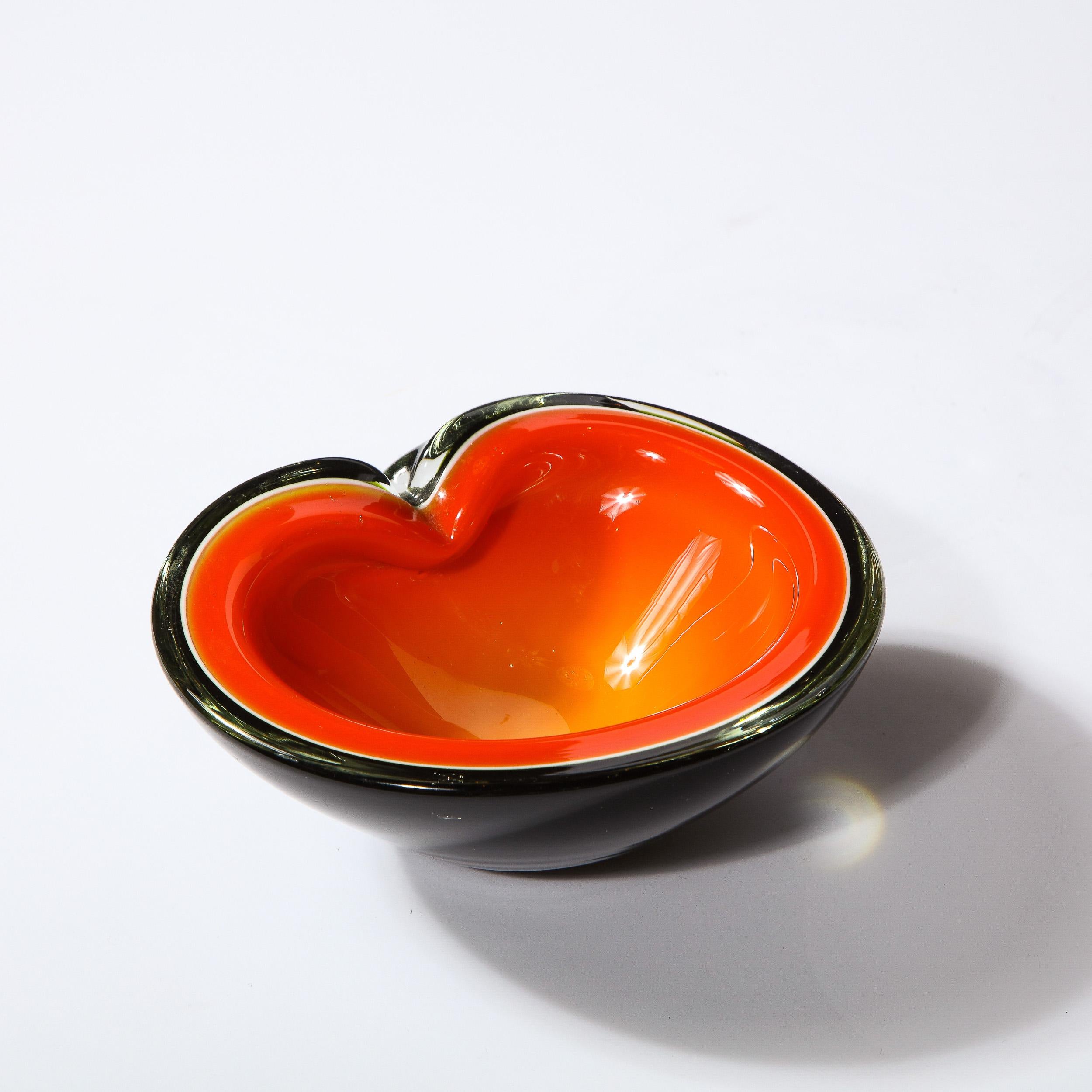 Mid-Century Modern Handblown Murano Bowl in Black & Lava Orange 4