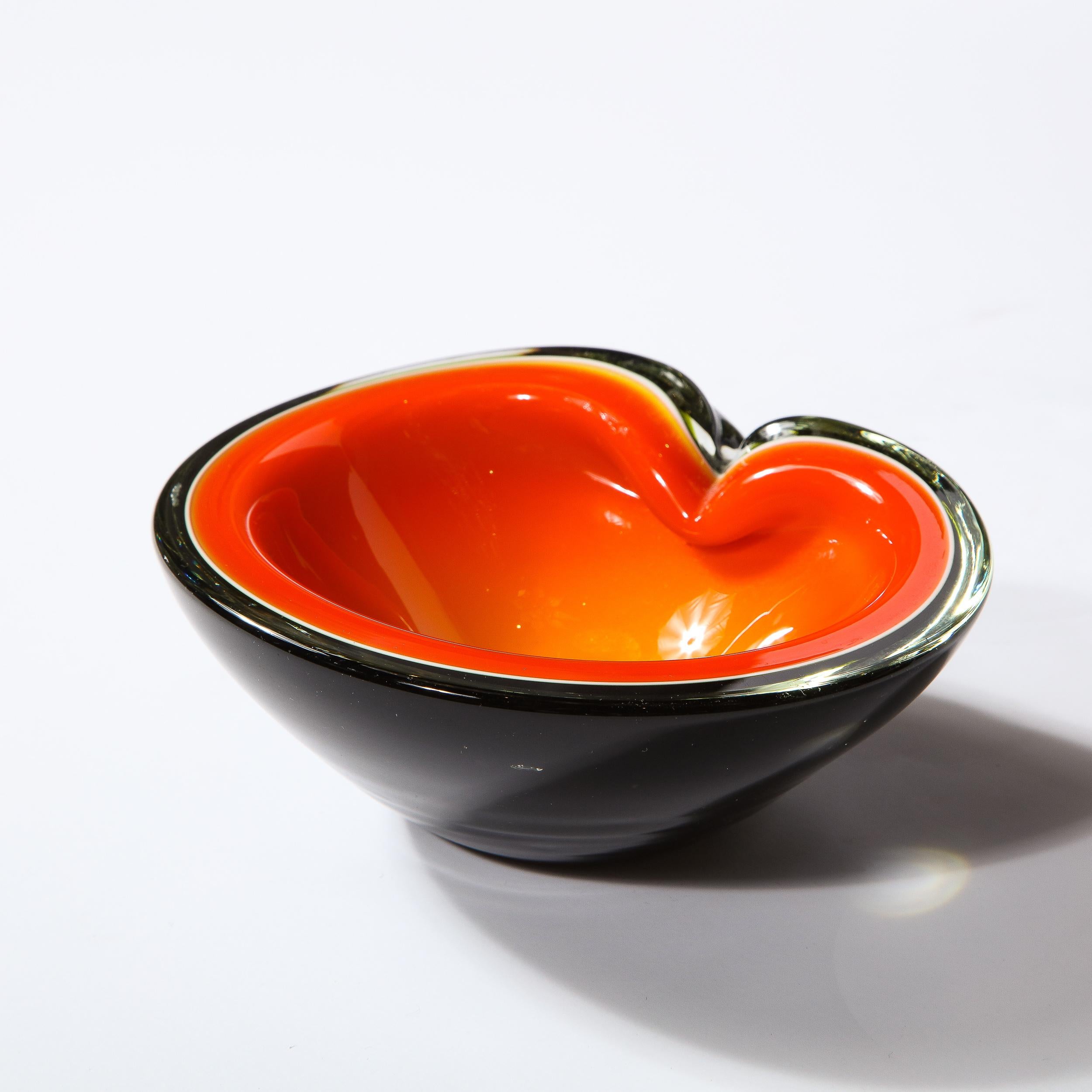 Mid-Century Modern Handblown Murano Bowl in Black & Lava Orange 5