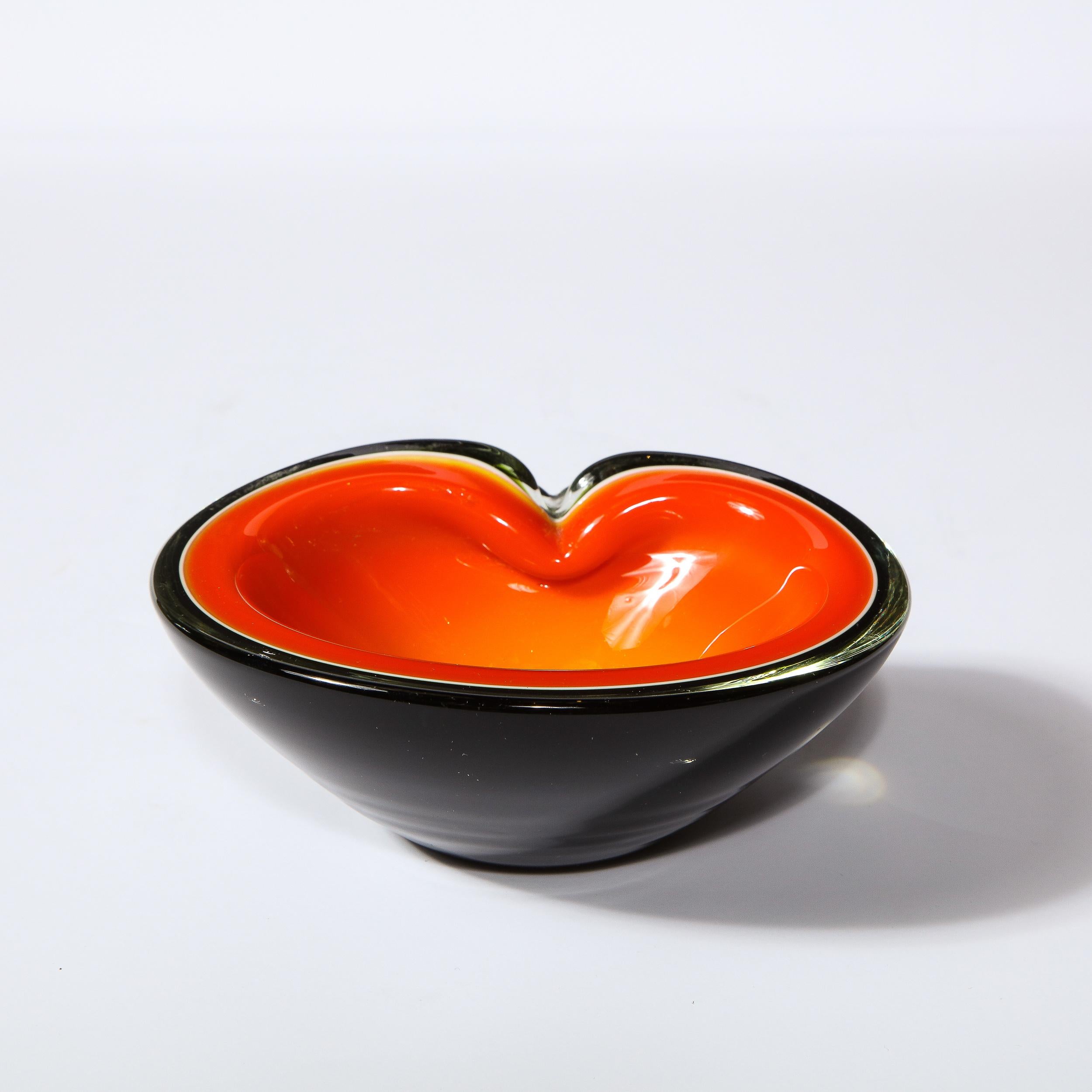 Mid-Century Modern Handblown Murano Bowl in Black & Lava Orange In Good Condition In New York, NY