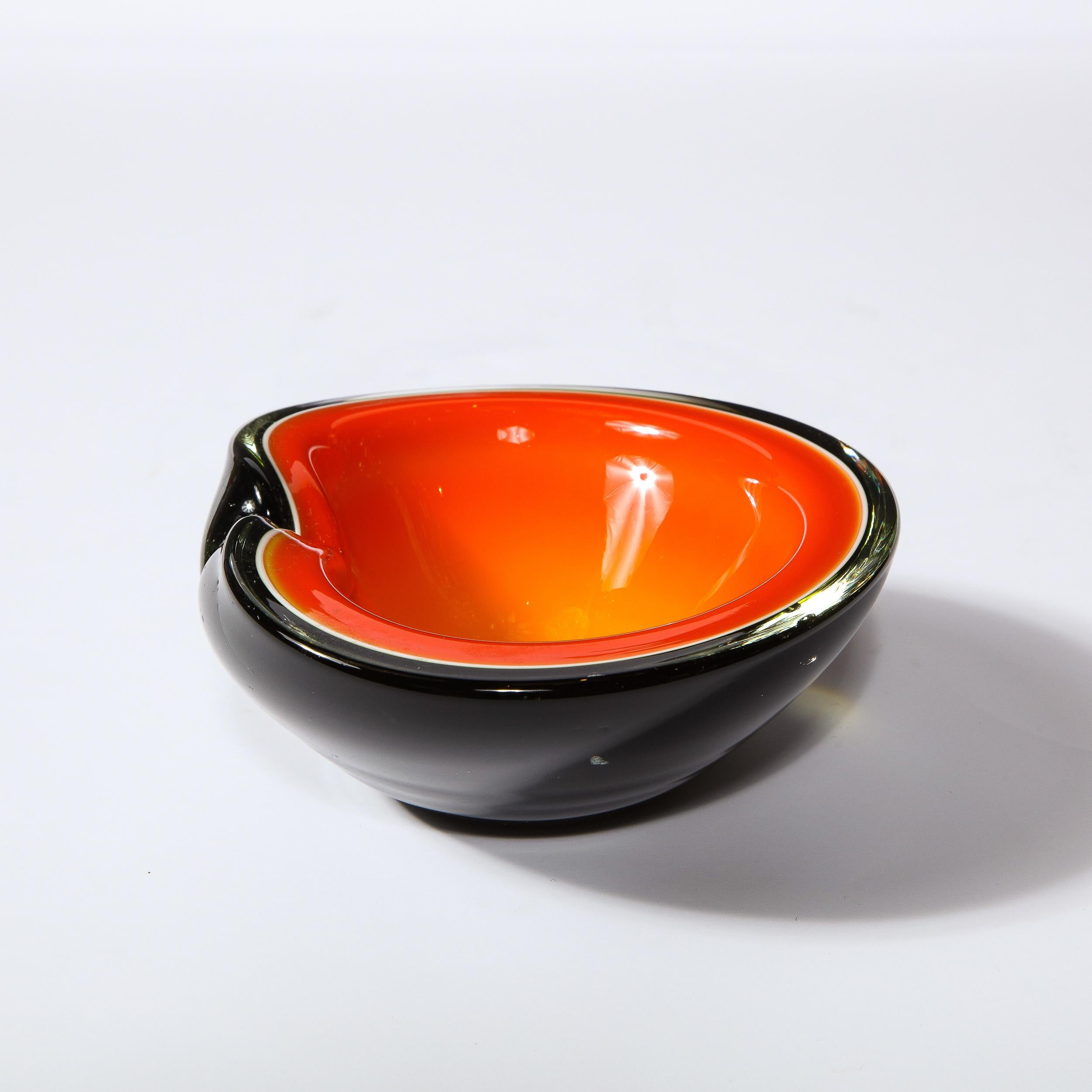 Mid-20th Century Mid-Century Modern Handblown Murano Bowl in Black & Lava Orange