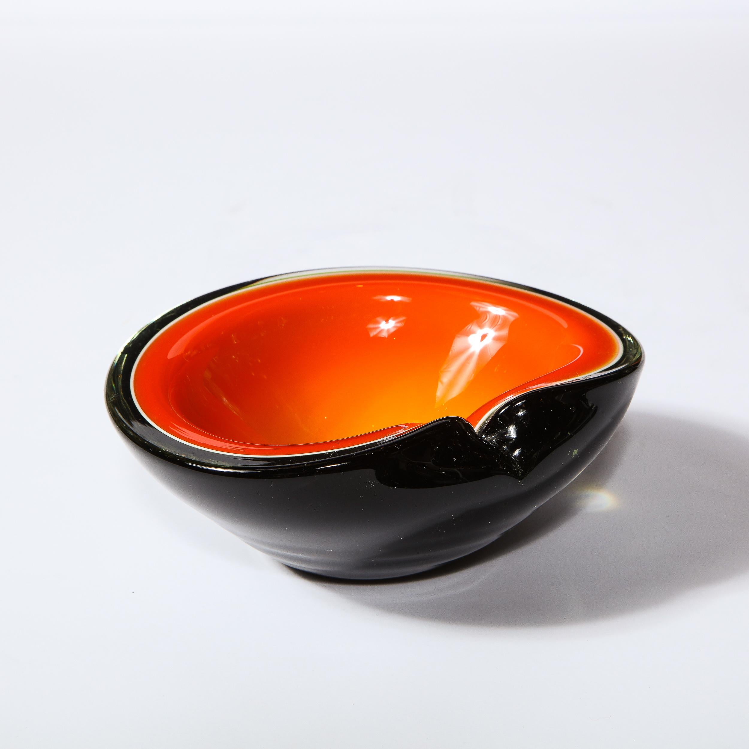 Mid-Century Modern Handblown Murano Bowl in Black & Lava Orange 1