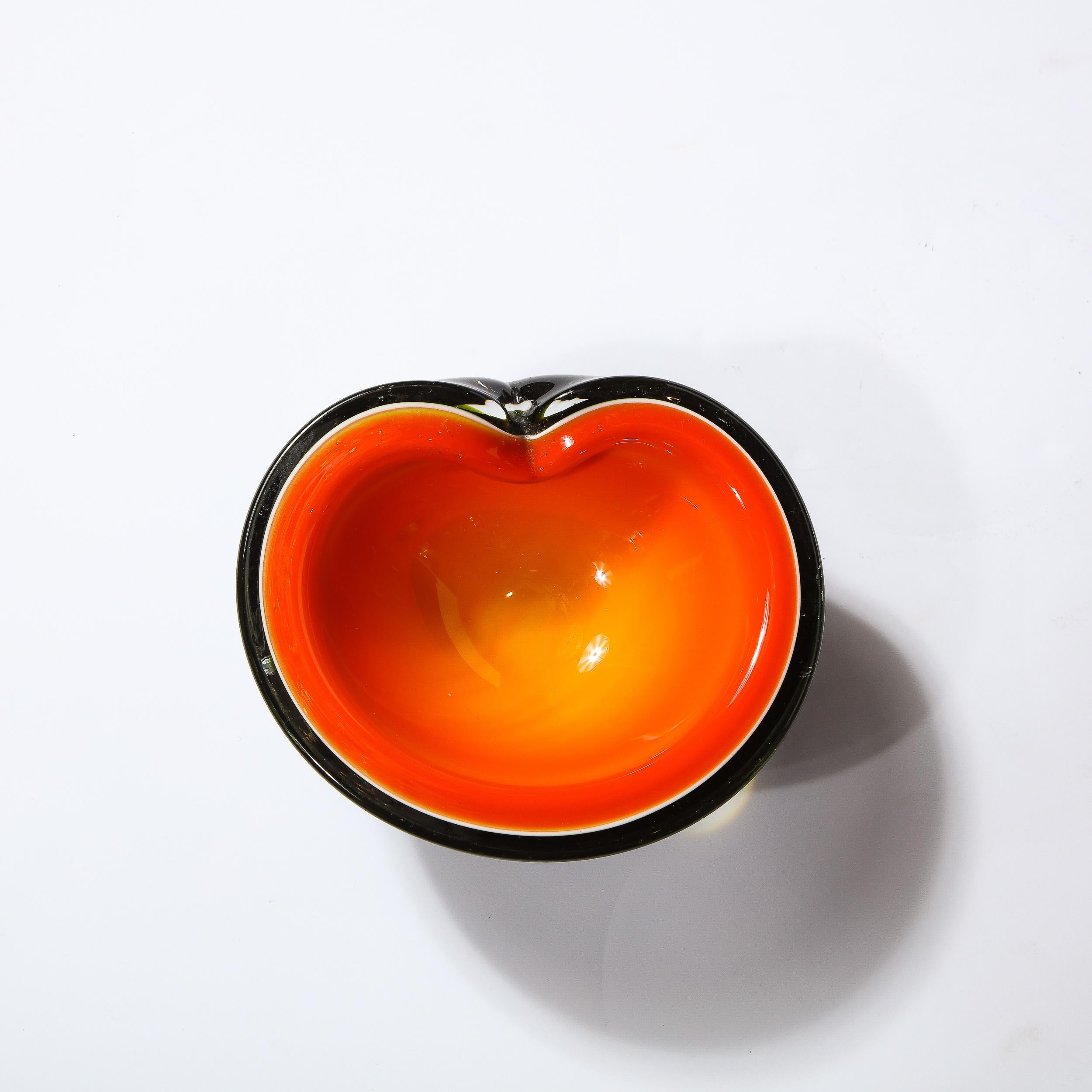 Mid-Century Modern Handblown Murano Bowl in Black & Lava Orange 3