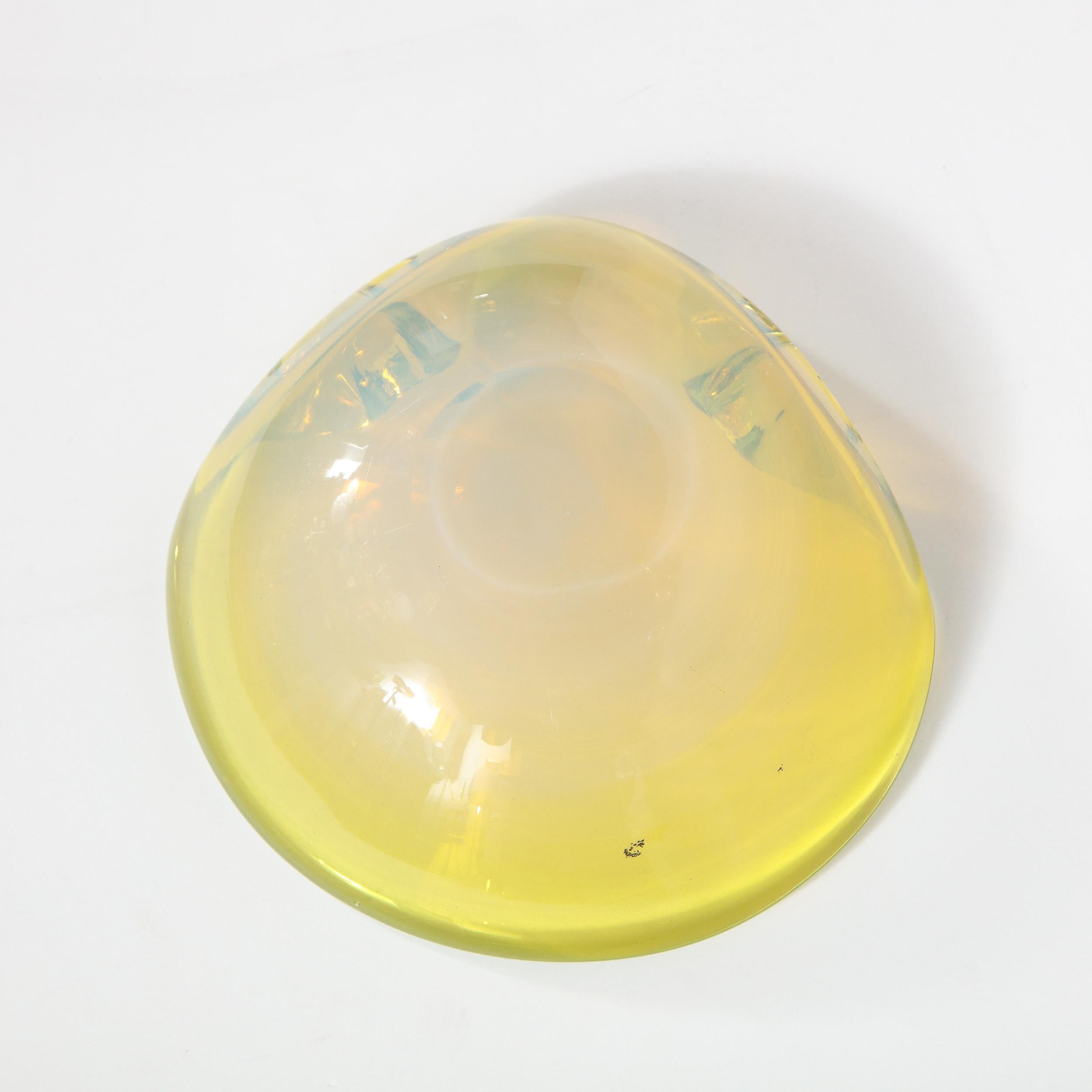 Mid-Century Modern Hand Blown Murano Chartreuse and Opalescent Glass Bowl 1