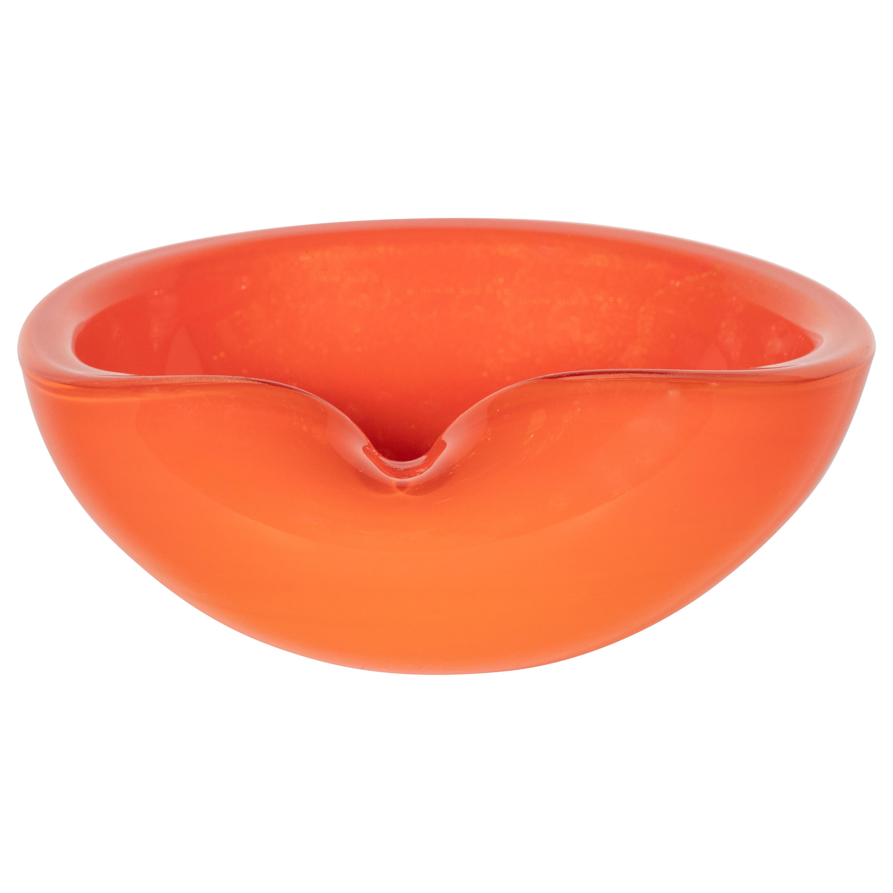 MidCentury Modern Handblown Murano Coral Red Glass Bowl For Sale at