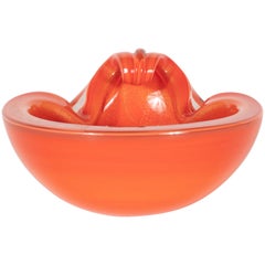 Mid-Century Modern Handblown Murano Coral Red Glass Bowl