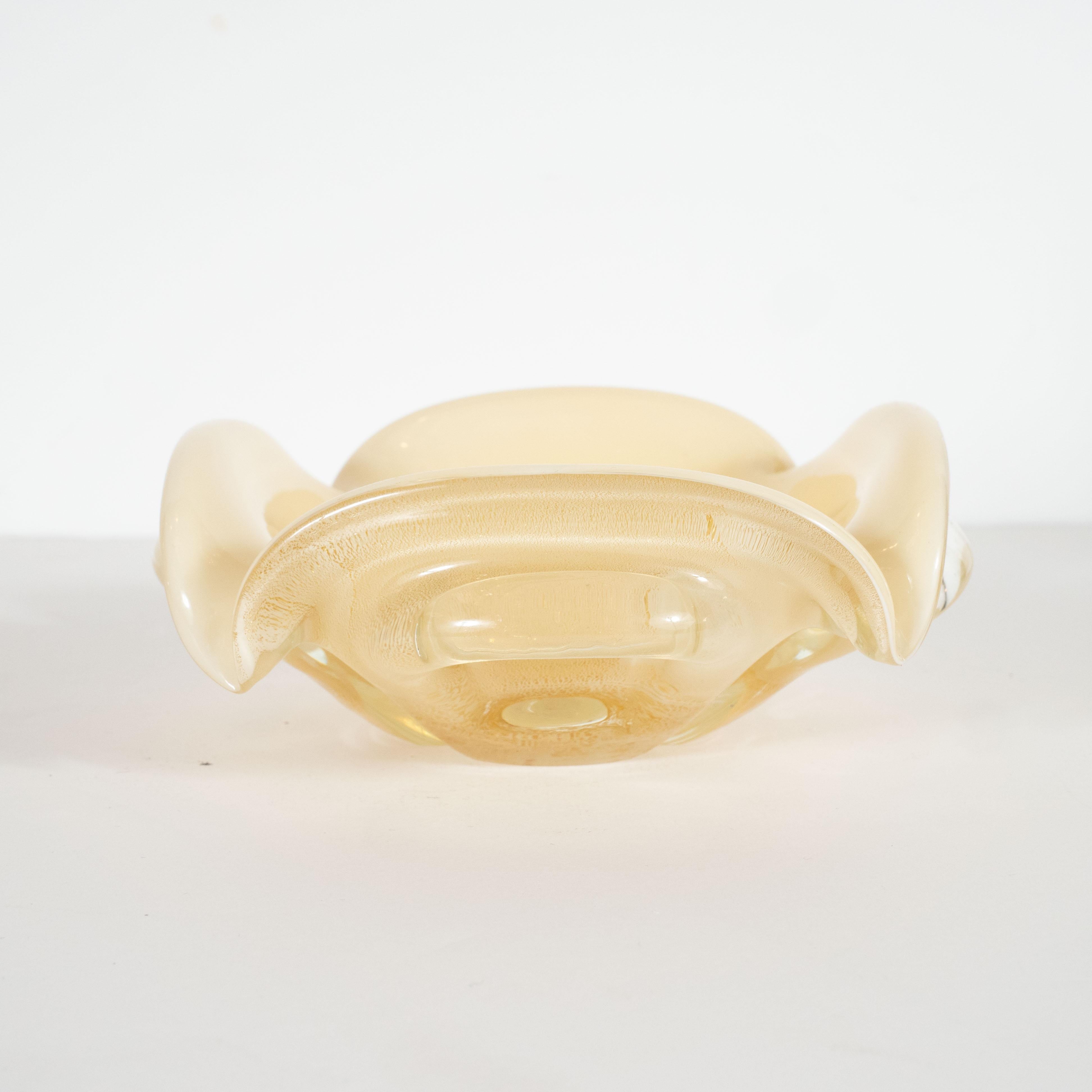 Mid-Century Modern Handblown Murano Decorative Bowl/ Ashtray, 24kt Gold Flecks (Muranoglas)