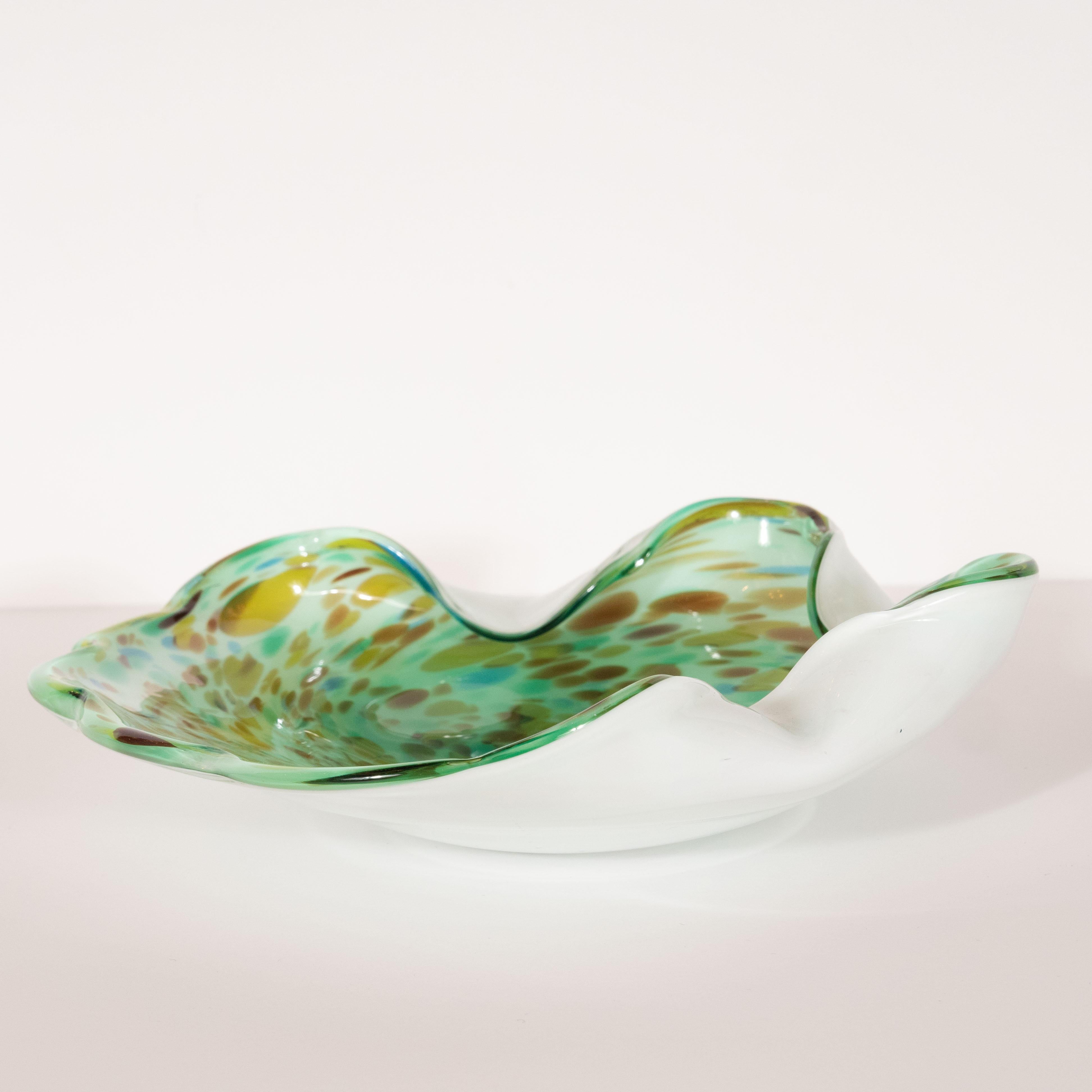 Italian Mid-Century Modern Handblown Murano Decorative Bowl in Variegated Jewel Tones