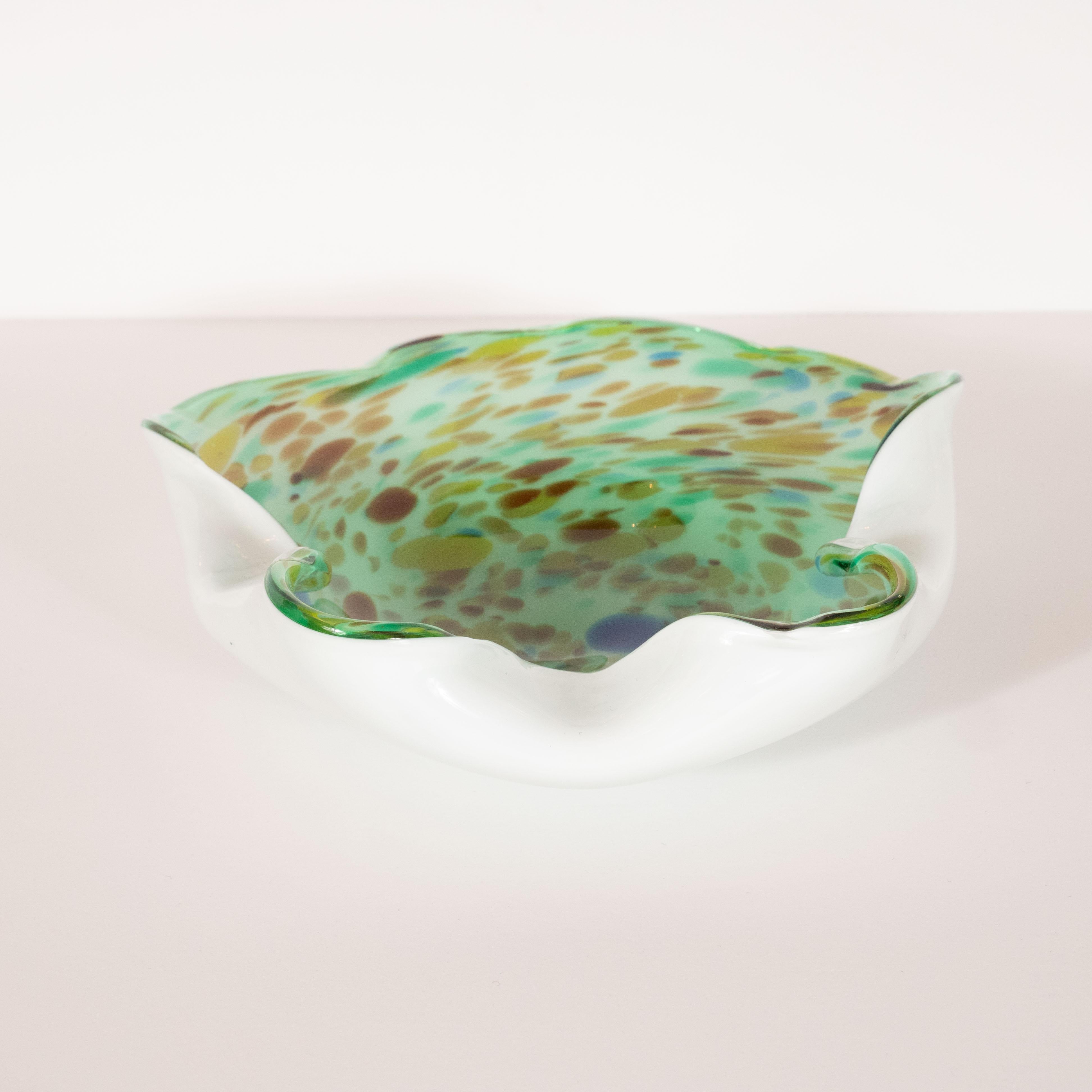 Mid-Century Modern Handblown Murano Decorative Bowl in Variegated Jewel Tones In Excellent Condition In New York, NY