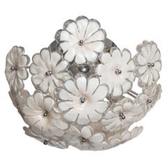Mid-Century Modern Handblown Murano Floral Flush Mount with Chrome Fittings