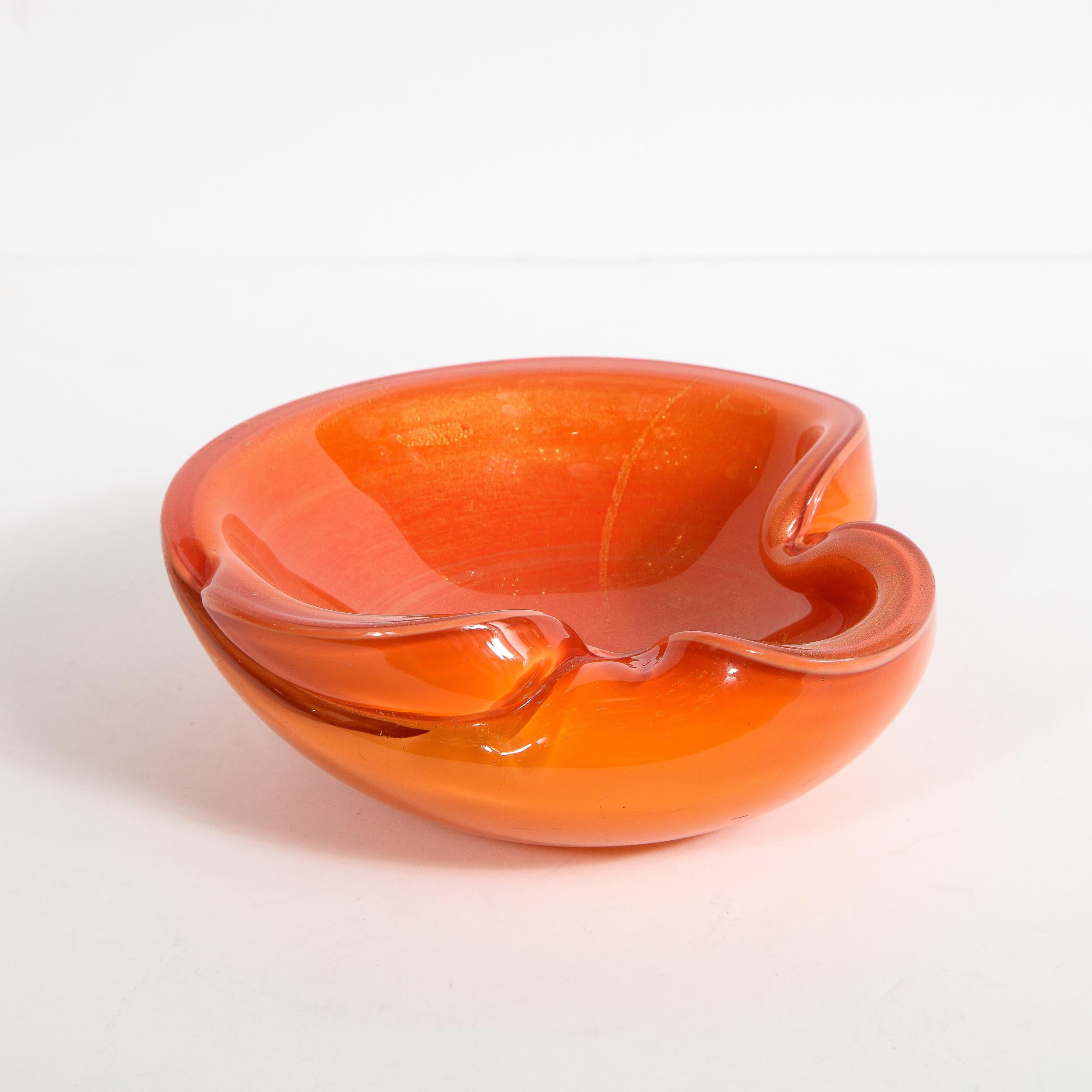 MidCentury Modern Hand Blown Murano Glass Bowl in Persimmon Hue with