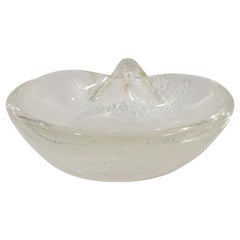 Mid-Century Modern Handblown Murano Glass Bowl with 24-Karat White Gold Flecks