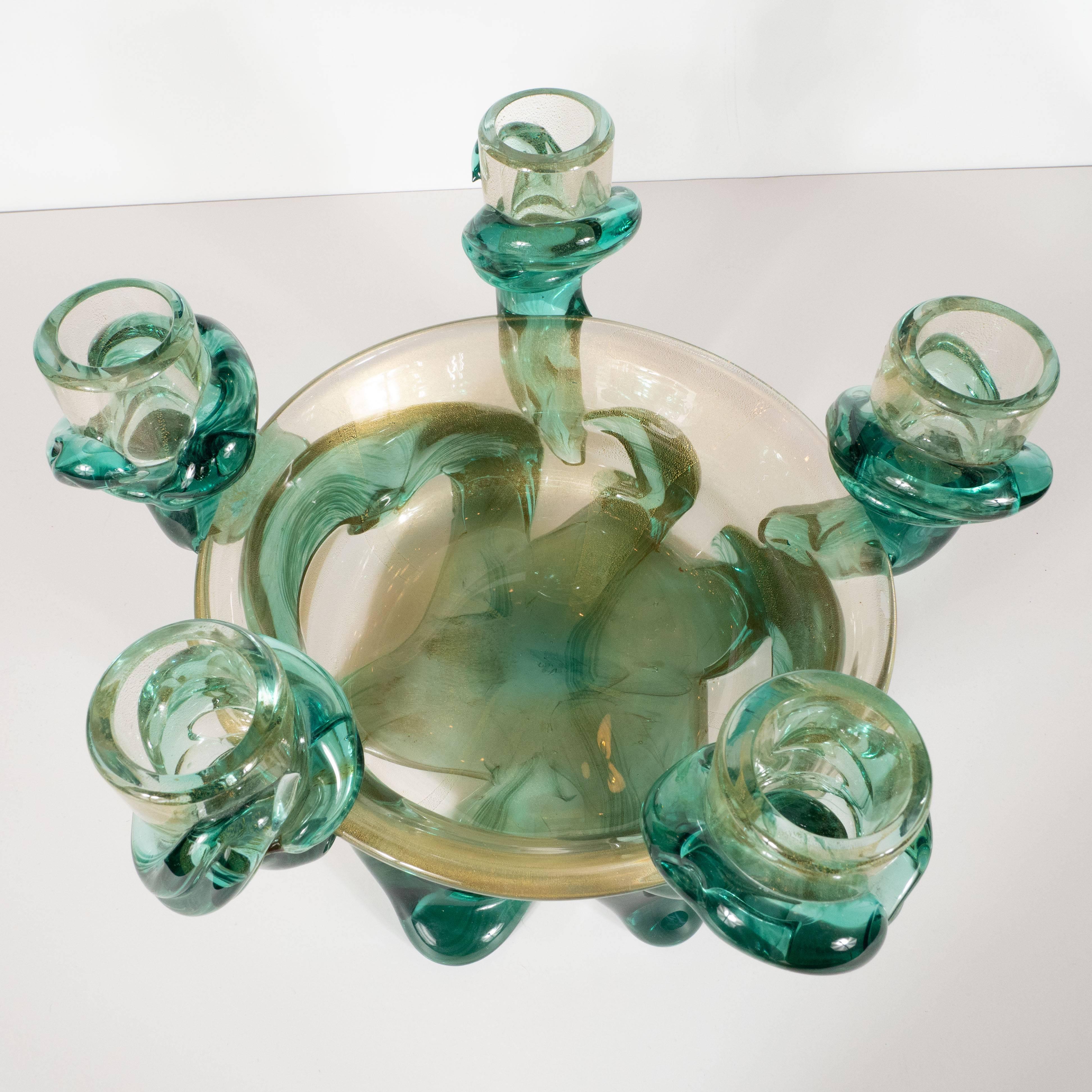 Mid-Century Modern Handblown Murano Glass Centerpiece Bowl with Gold Flecks 1