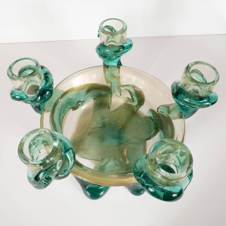 MidCentury Modern Handblown Murano Glass Centerpiece Bowl with Gold