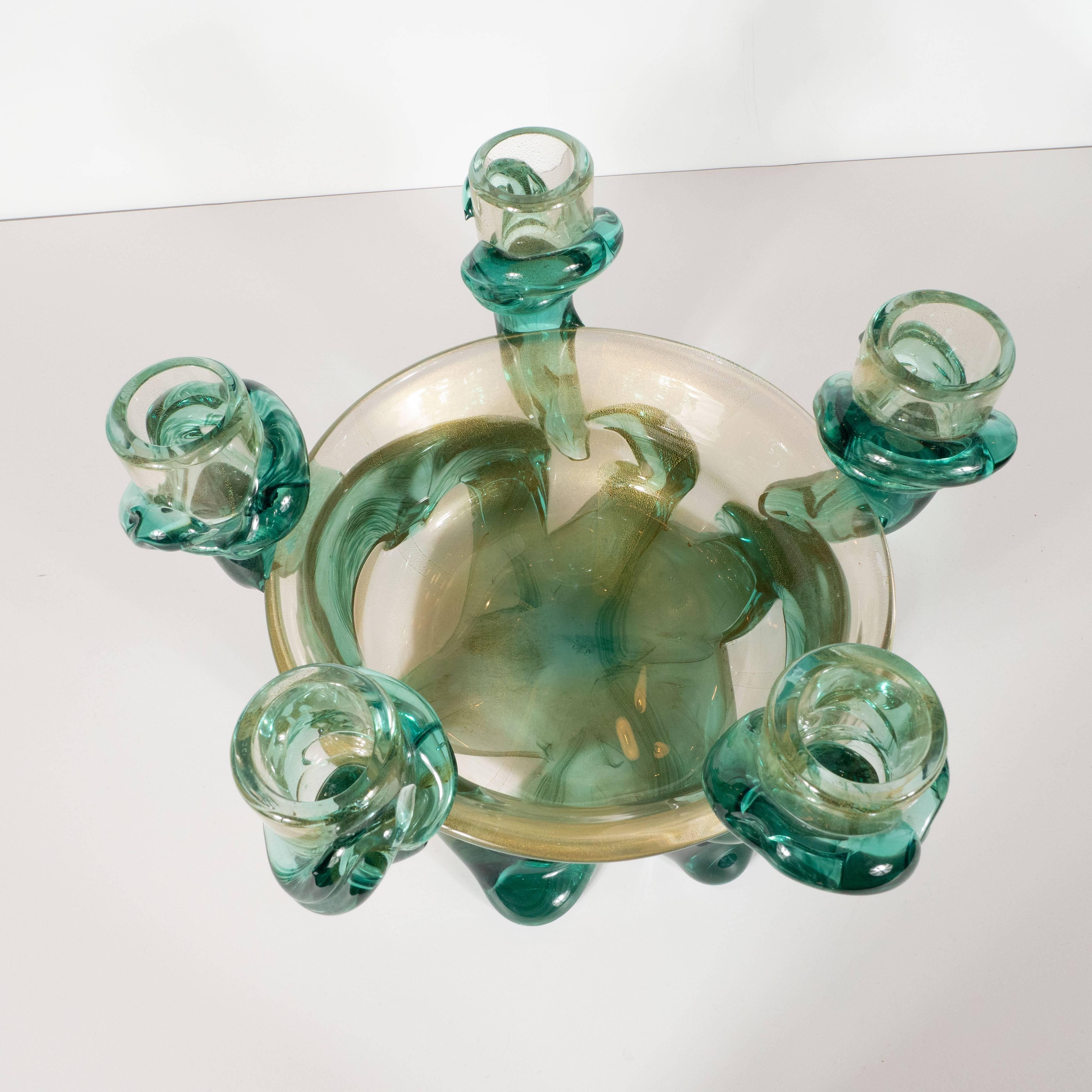 Mid-Century Modern Handblown Murano Glass Centerpiece Bowl with Gold Flecks 2