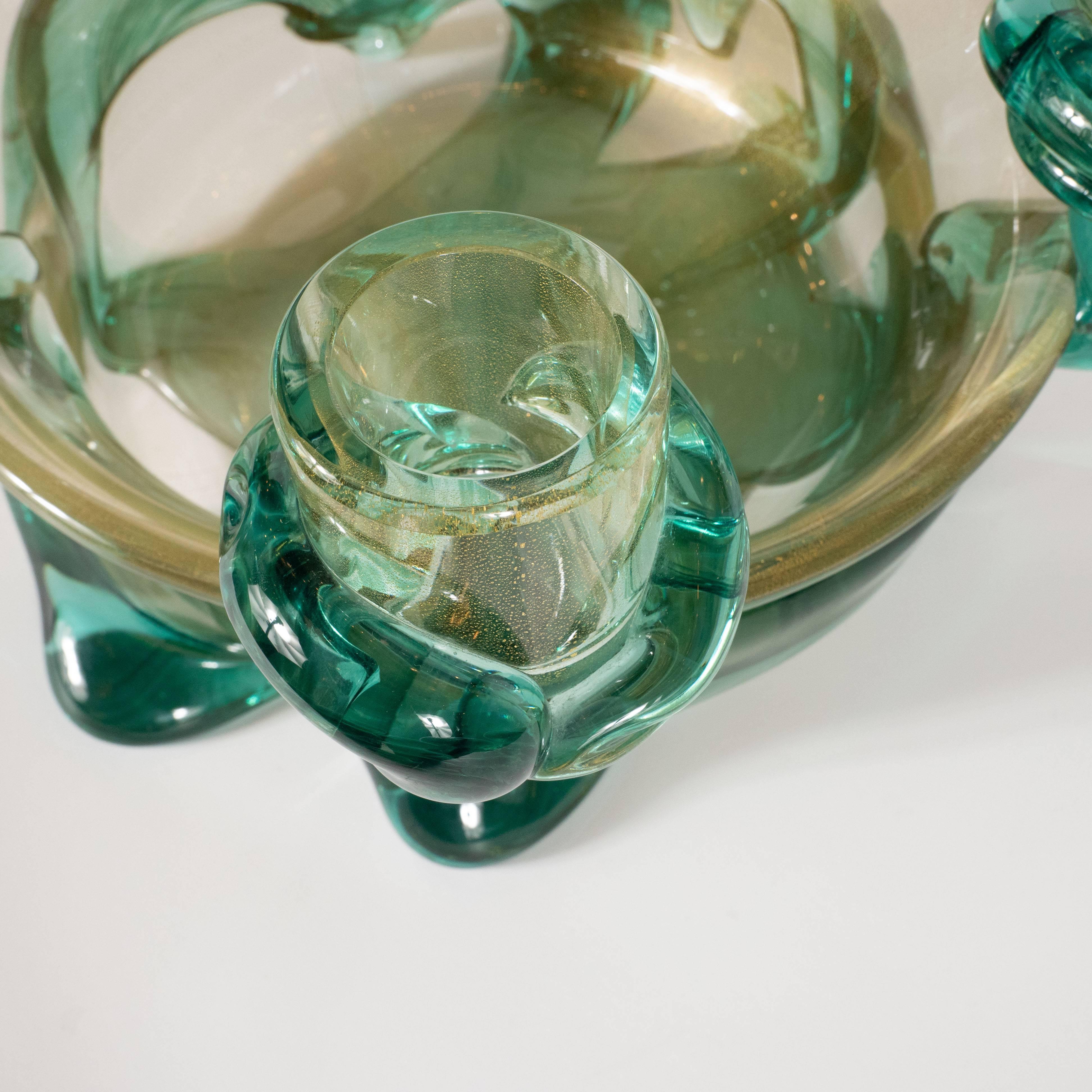 Centre de table en verre de Murano soufflé à la bouche, style Mid-Century Modern, avec des touches dorées 2