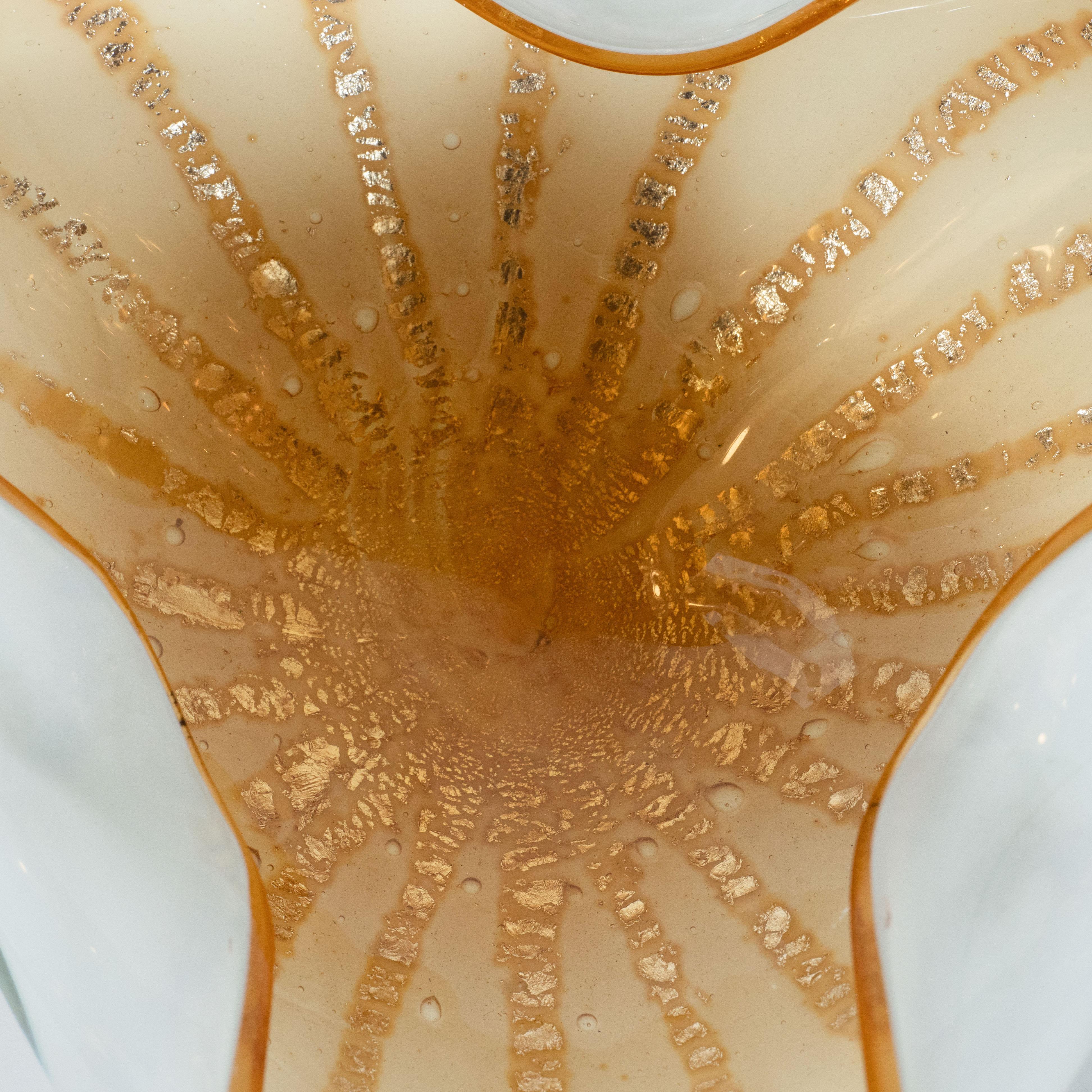 Italian Mid-Century Modern Handblown Murano Glass Honey, Caramel and 24-Karat Gold Bowl