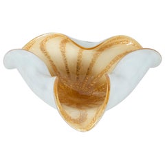 Mid-Century Modern Handblown Murano Glass Honey, Caramel and 24-Karat Gold Bowl