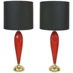 Murano Glass Mid-Century Modern Handblown Lamps with Brass Bases