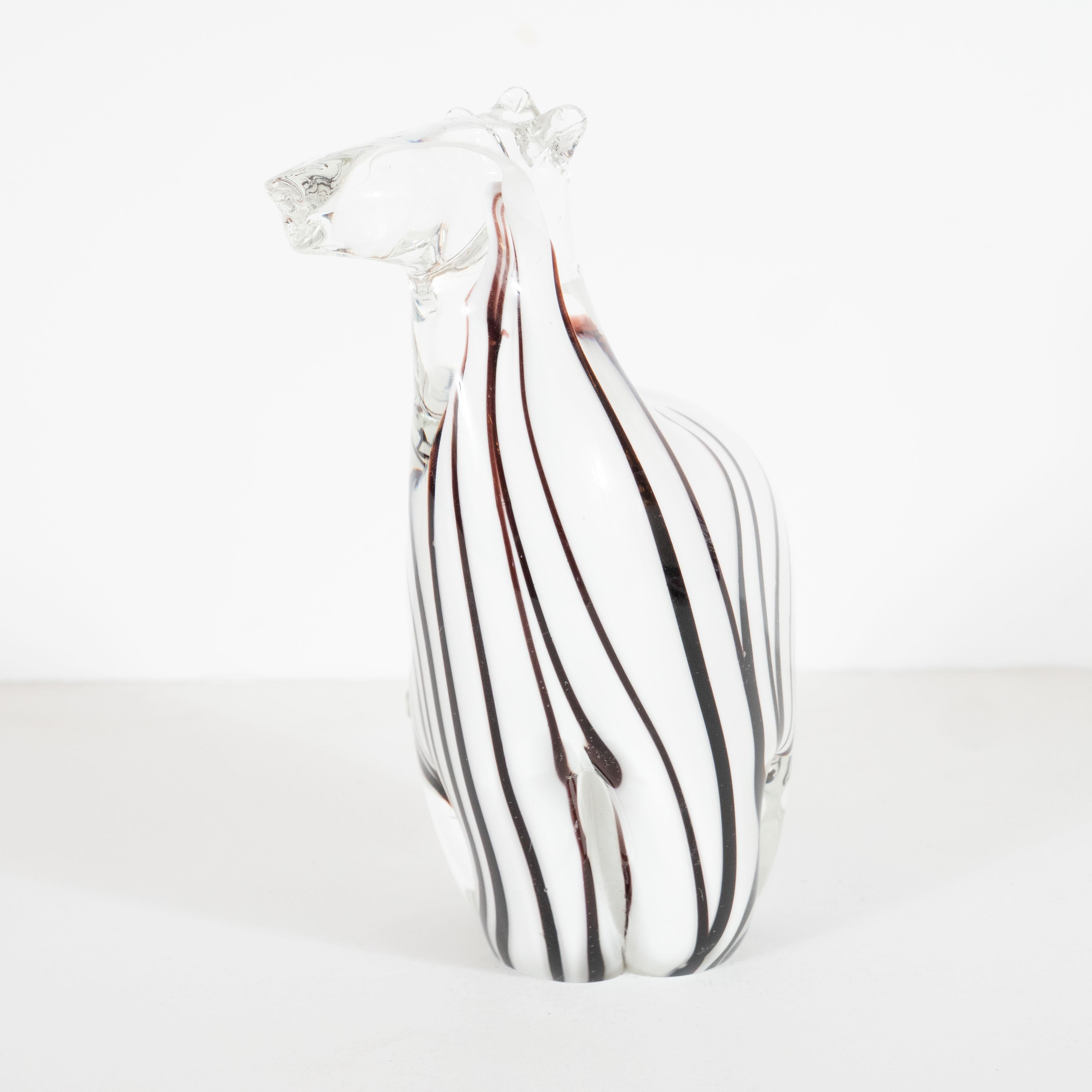 Italian Mid-Century Modern Hand blown Murano Glass Stylized Zebra Decorative Object For Sale