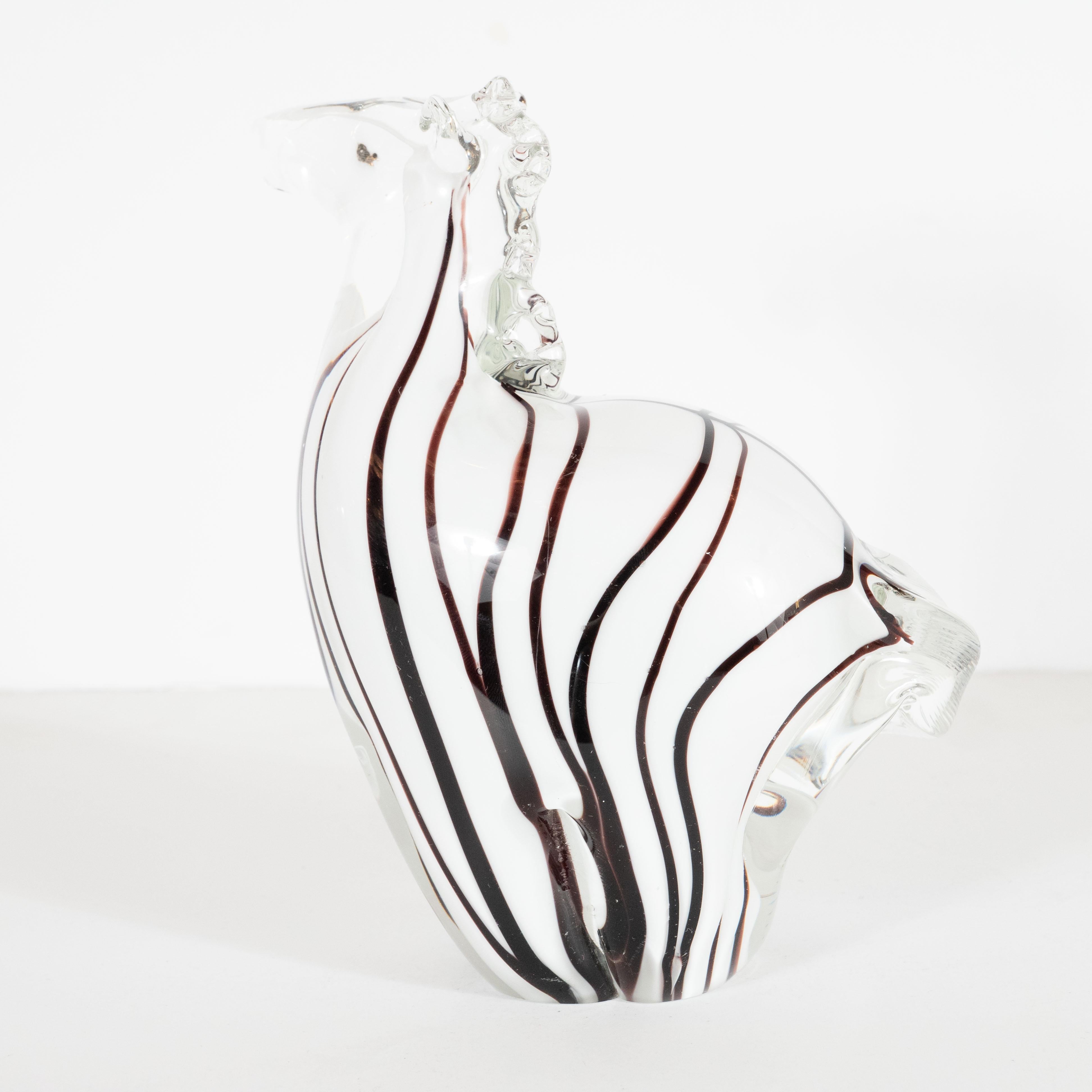 Mid-Century Modern Hand blown Murano Glass Stylized Zebra Decorative Object In Excellent Condition For Sale In New York, NY