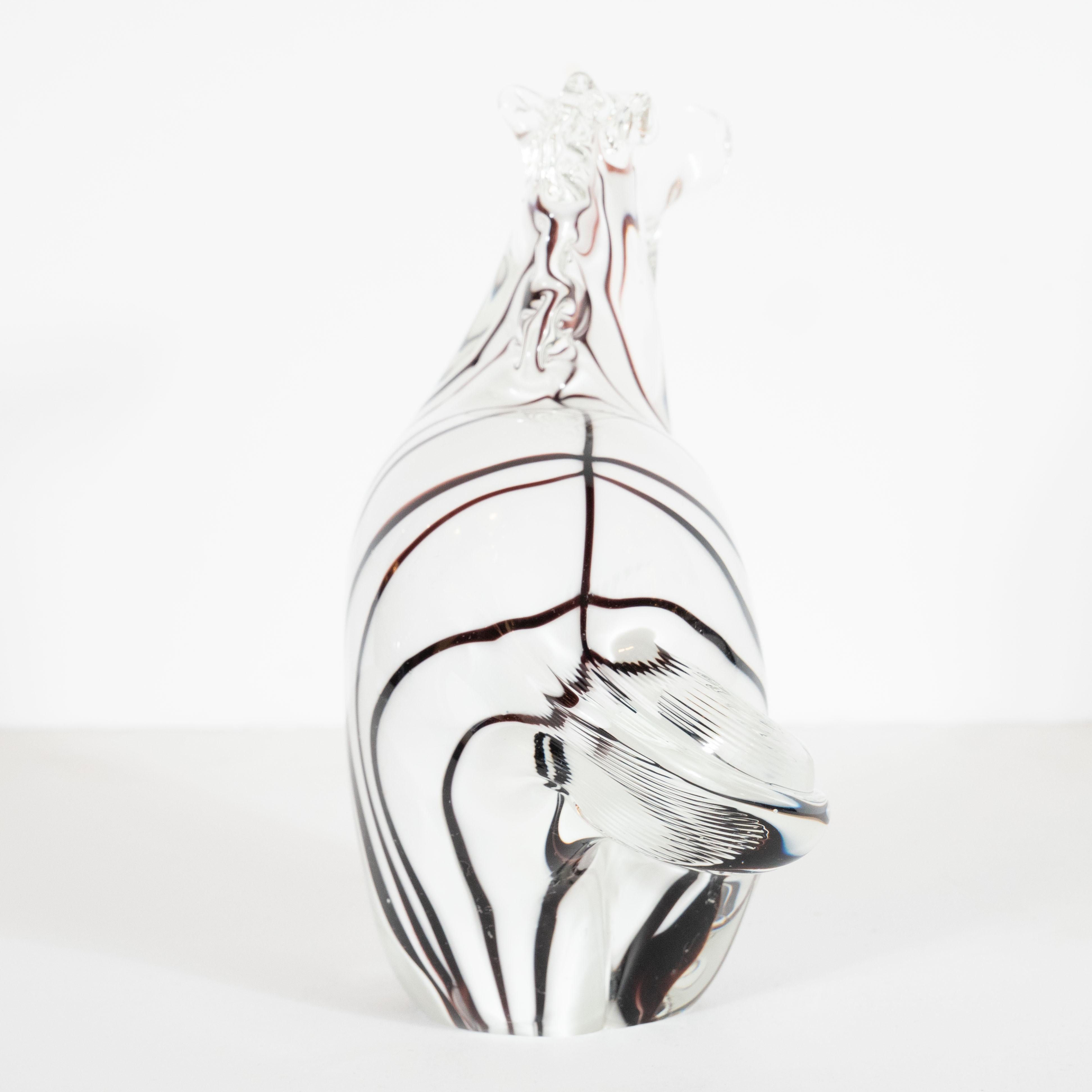 Italiano Oggetto decorativo Zebra stilizzato in vetro di Murano soffiato a mano della metà del secolo scorso in vendita