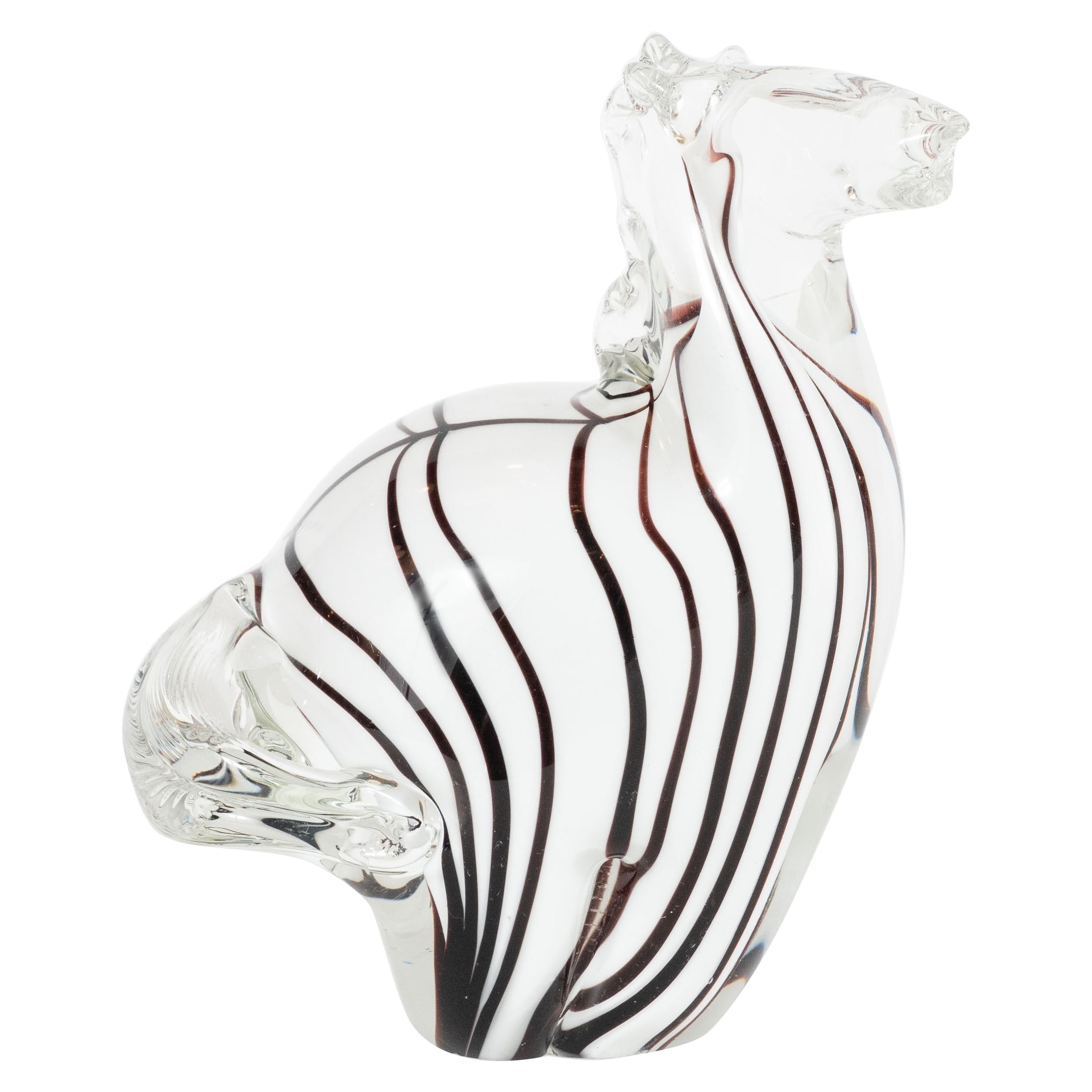 Mid-Century Modern Hand blown Murano Glass Stylized Zebra Decorative Object For Sale