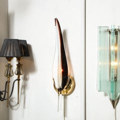 Scontrino a foglia di Murano soffiato a mano del Mid Century Modern con finiture in ottone di Franco Luce