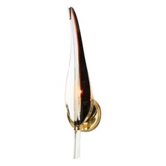 Mid Century Modern Handblown Murano Leaf Sconce W/ Brass Fittings by Franco Luce