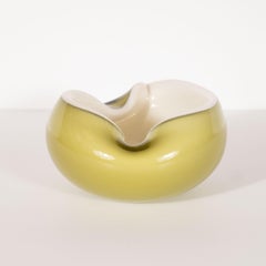 Mid-Century Modern Handblown Murano Moss and Pearlescent Glass Bowl