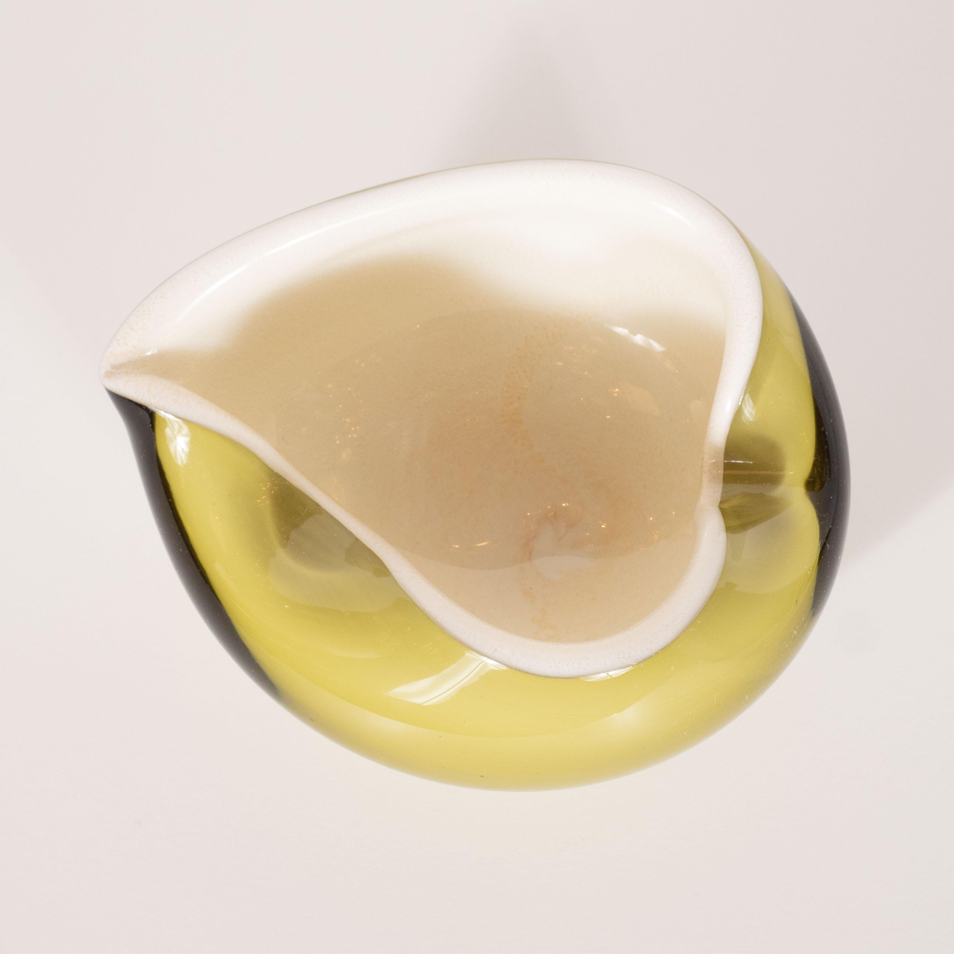 Italian Mid-Century Modern Handblown Murano Moss and Pearlescent Glass Bowl