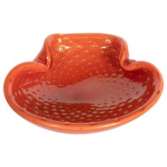 Mid-Century Modern Handblown Murano Persimmon Glass Bowl