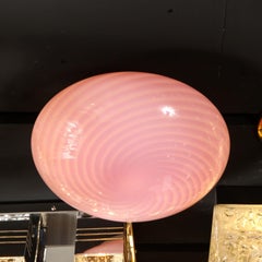 Mid-Century Modern Handblown Murano Pink Striated Swirl Flush Mount Signed Vetri