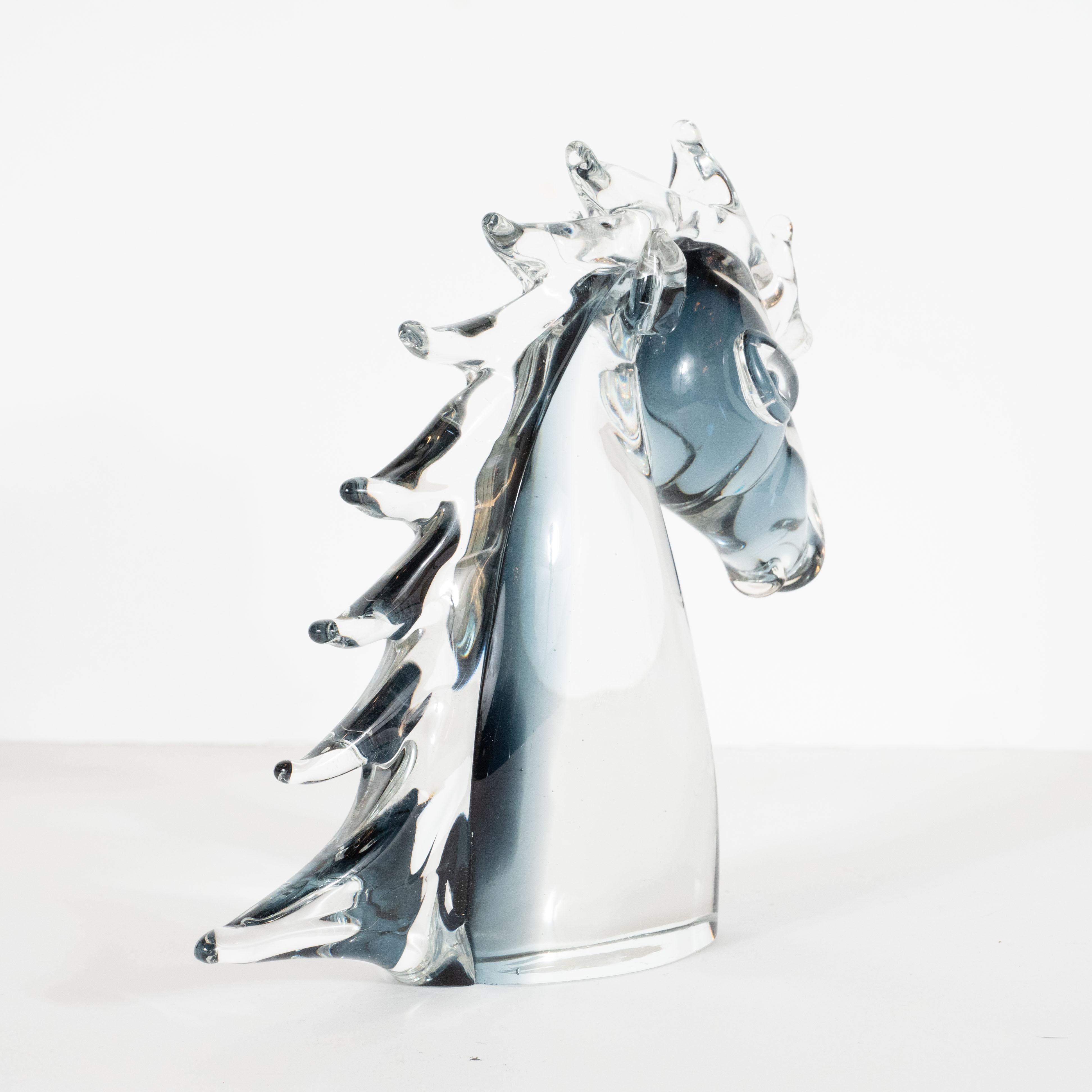 Mid-20th Century Mid-Century Modern Hand Blown Murano Smoked Translucent Glass Stallion's Head