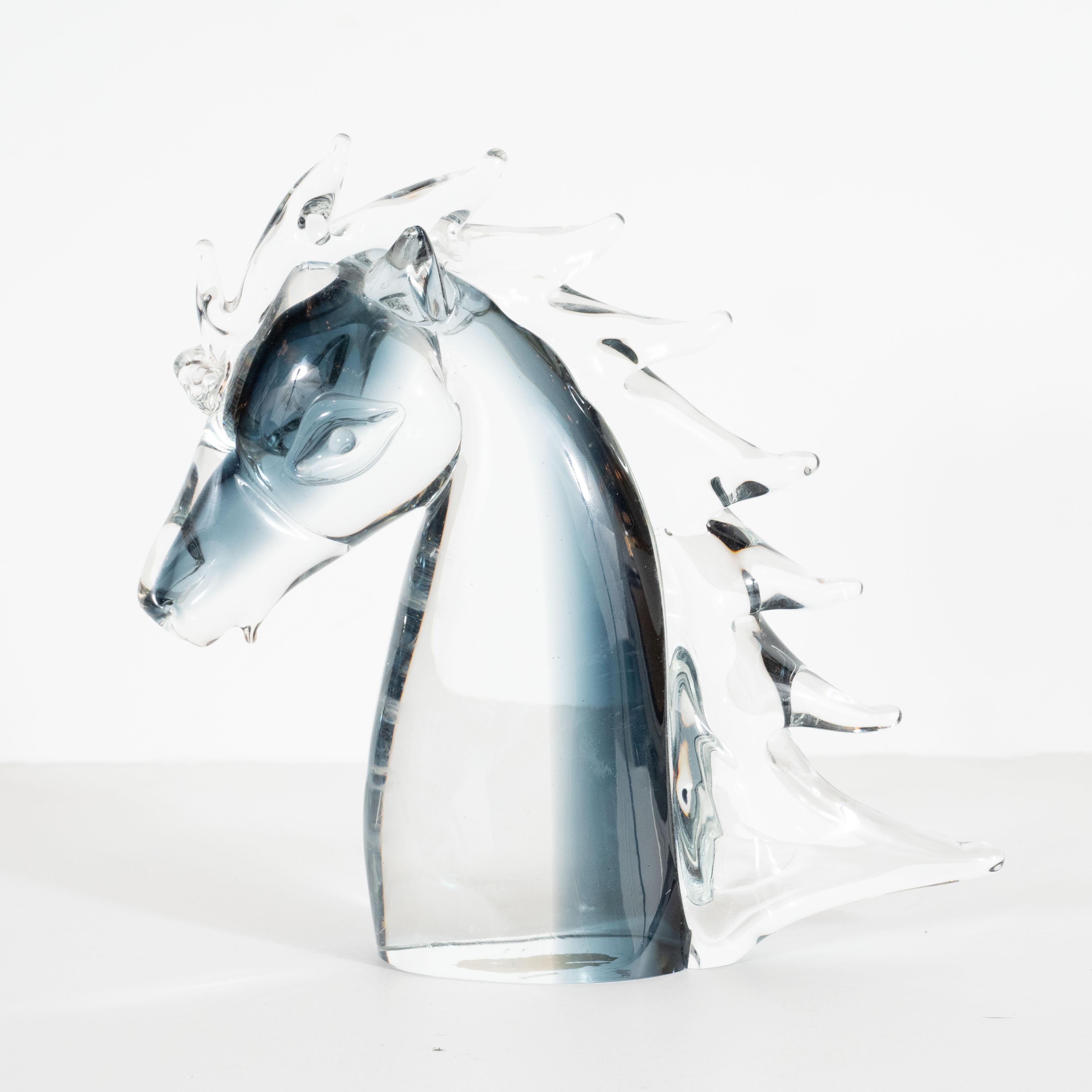 Mid-Century Modern Hand Blown Murano Smoked Translucent Glass Stallion's Head 1