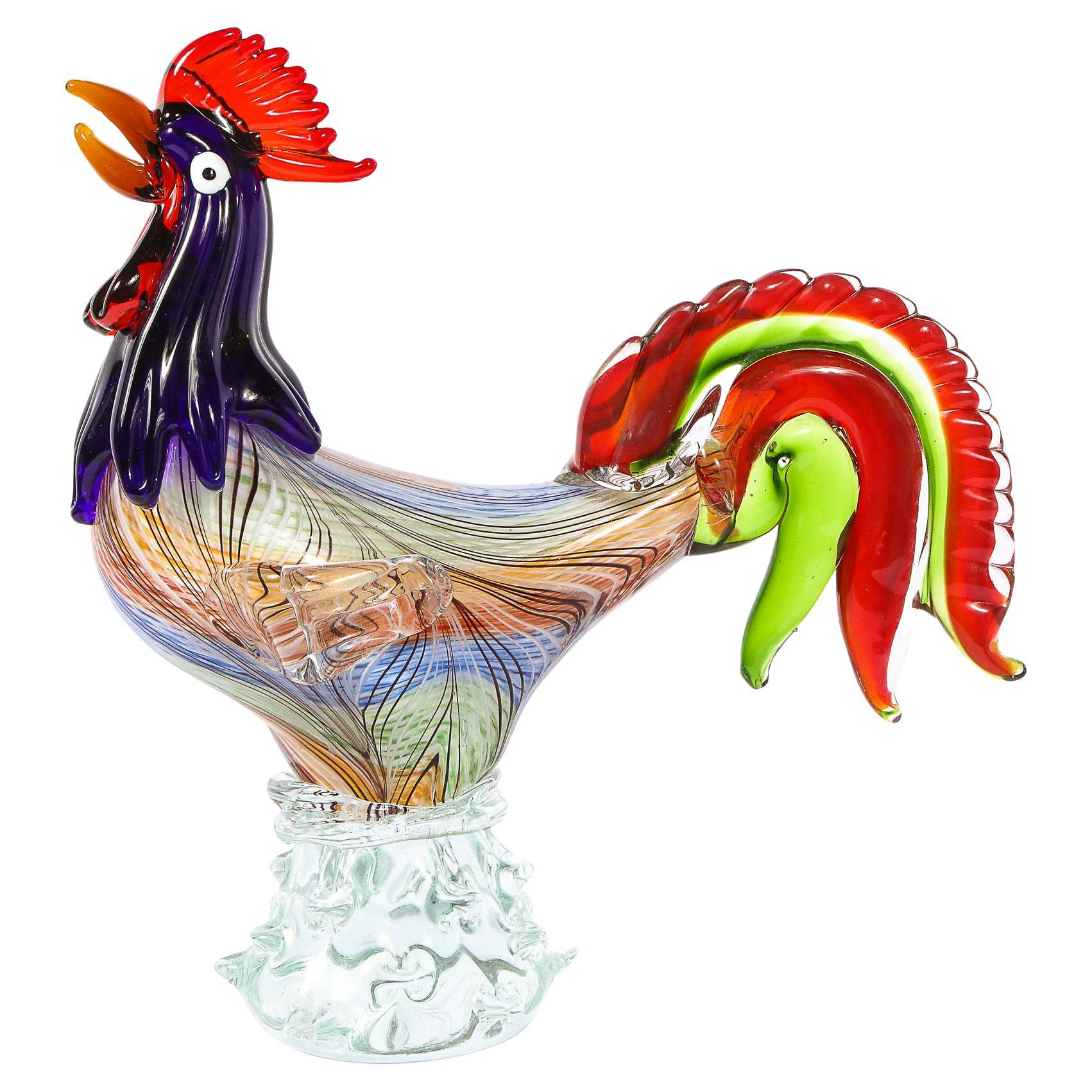 Mid-Century Modern Handblown Murano Stylized Rooster Sculpture