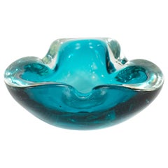 Mid-Century Modern Hand Blown Murano Turquoise and Clear Glass Bowl/ Ash Tray
