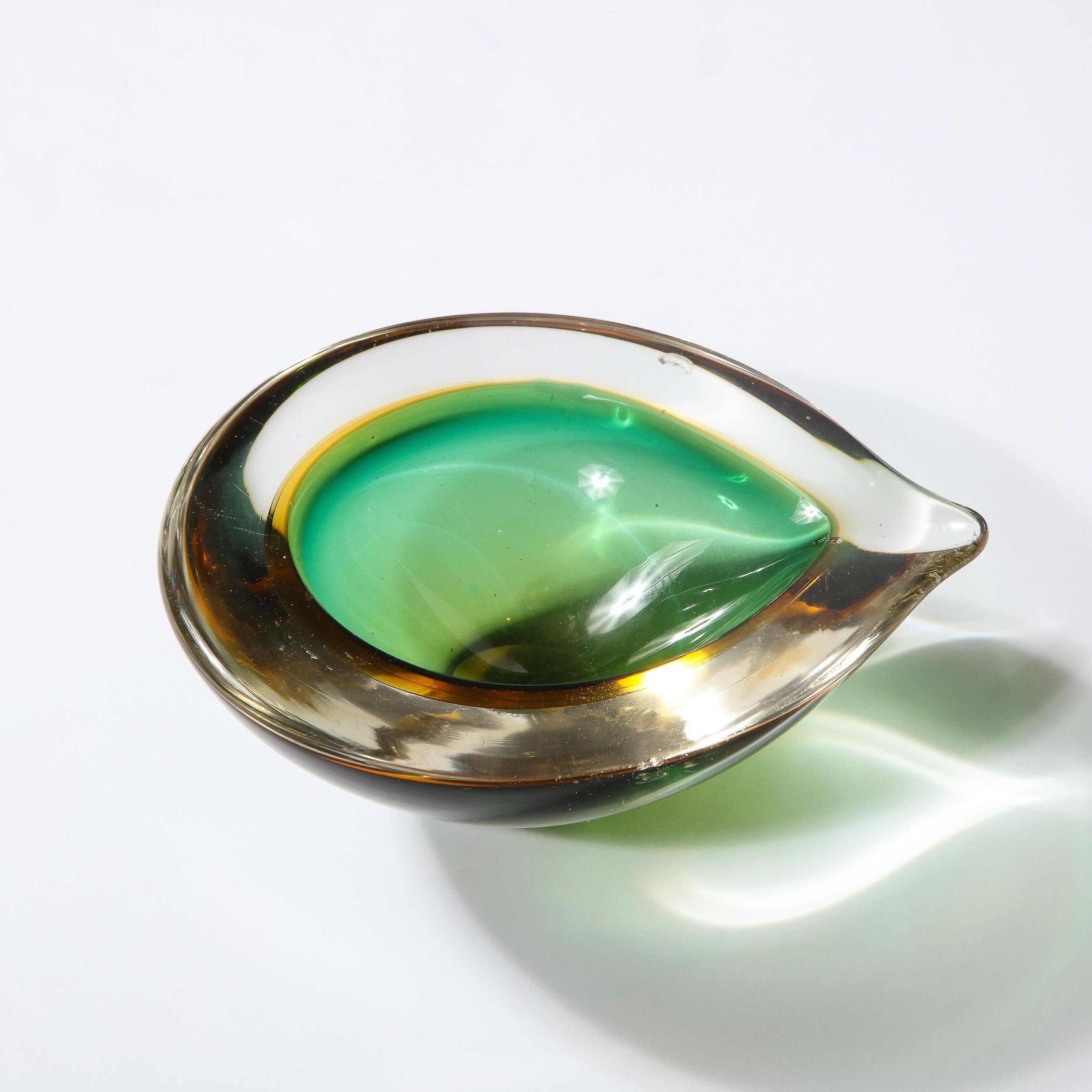 Italian Mid-Century Modern Handblown Ovoid Bowl in Citrine and Emerald