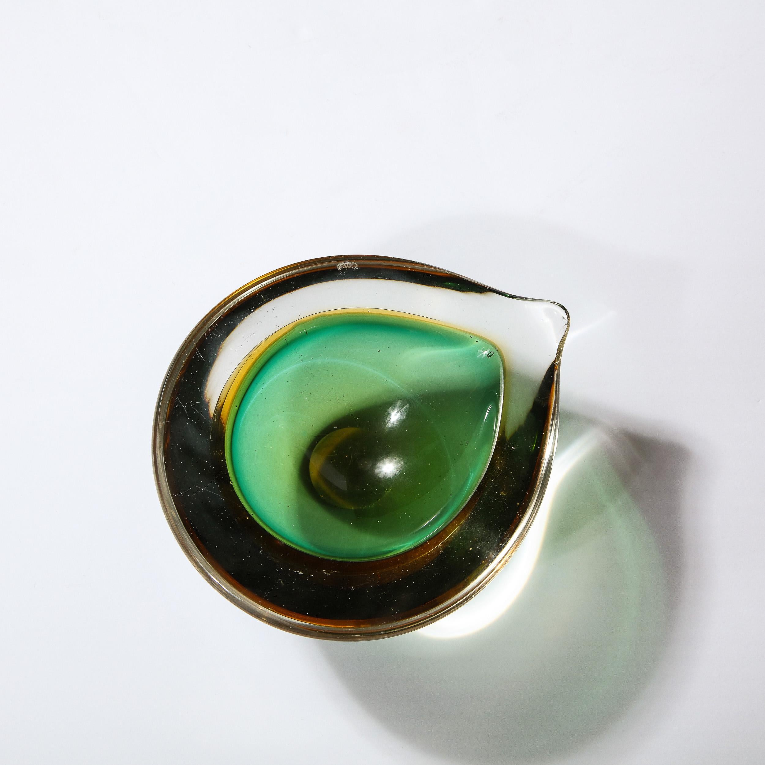 Mid-20th Century Mid-Century Modern Handblown Ovoid Bowl in Citrine and Emerald