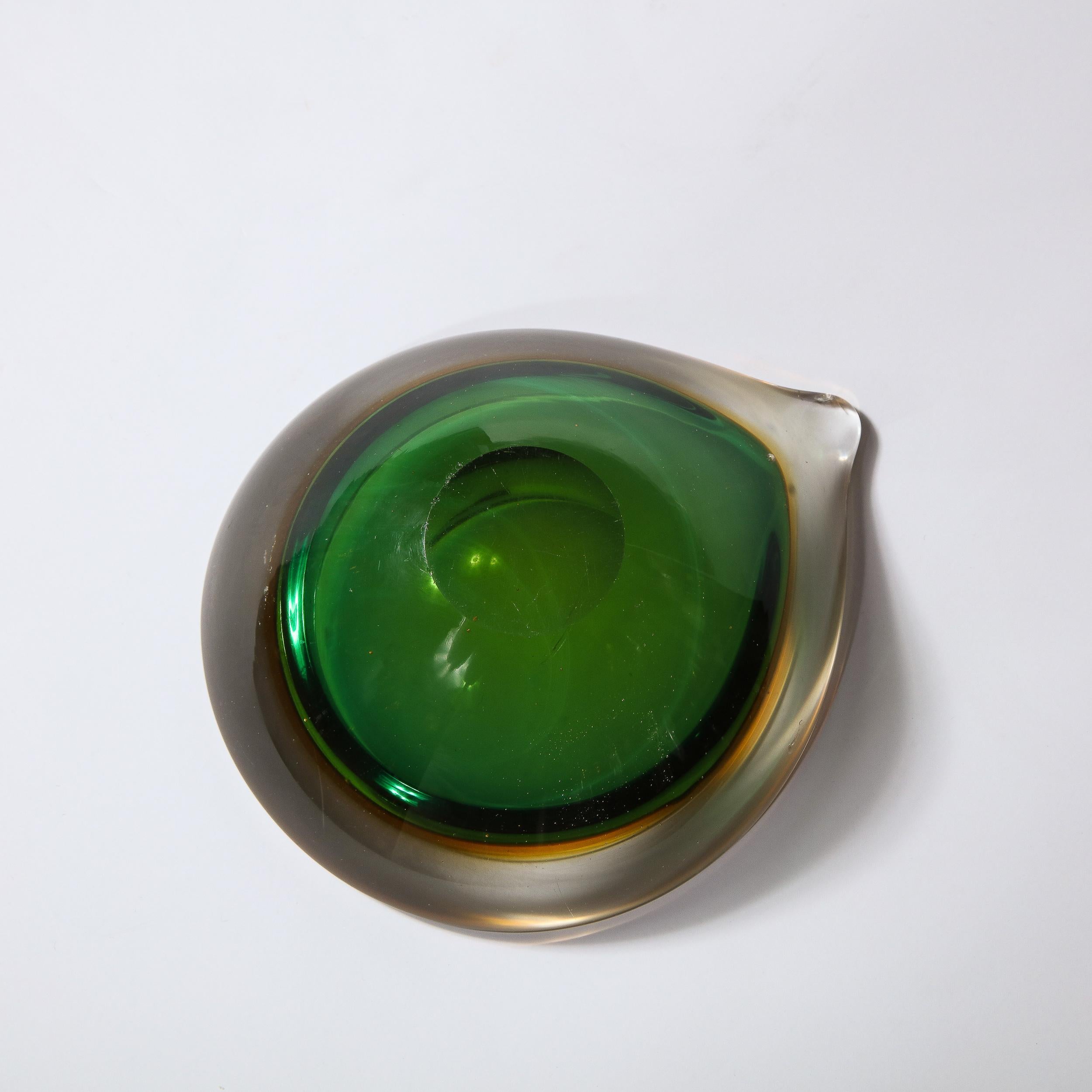 Murano Glass Mid-Century Modern Handblown Ovoid Bowl in Citrine and Emerald