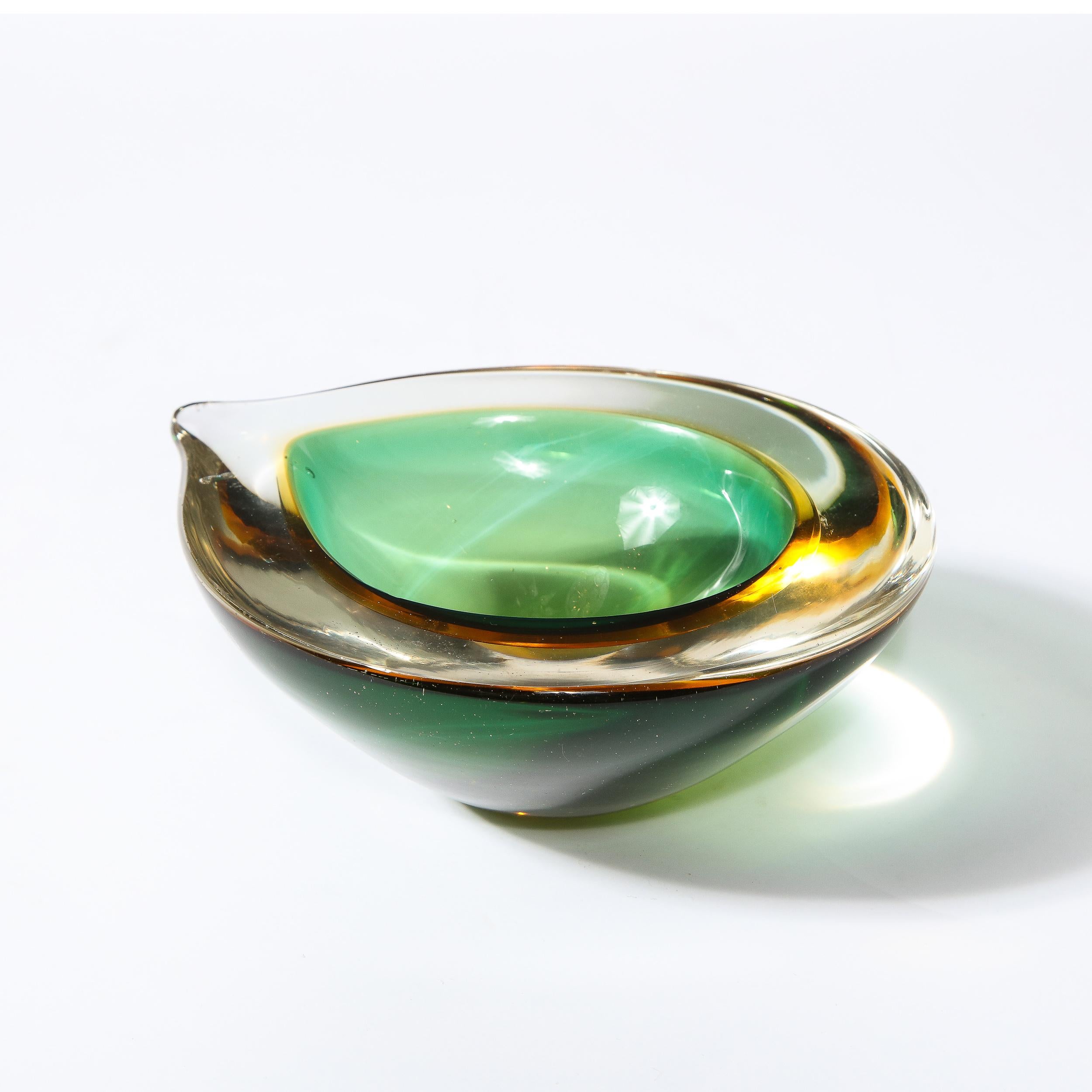Mid-Century Modern Handblown Ovoid Bowl in Citrine and Emerald 1