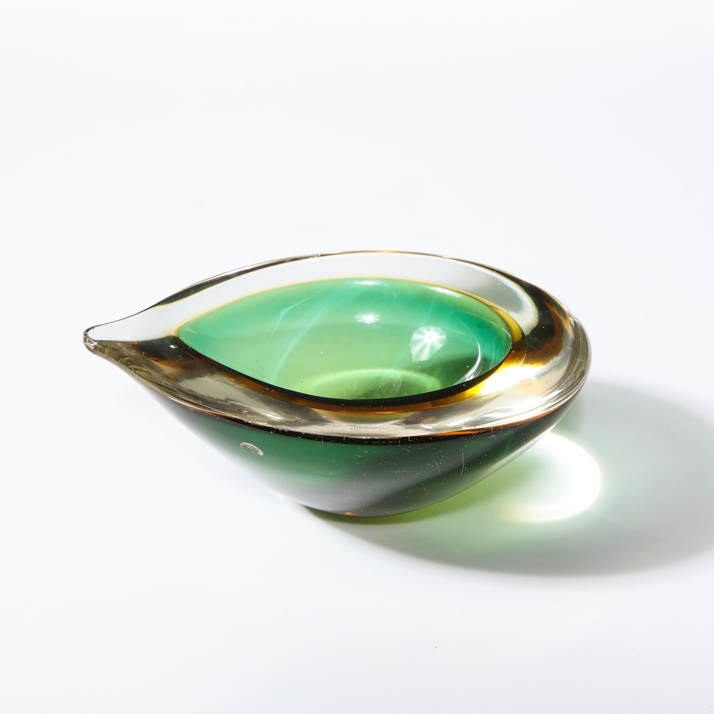 Mid-Century Modern Handblown Ovoid Bowl in Citrine and Emerald 2