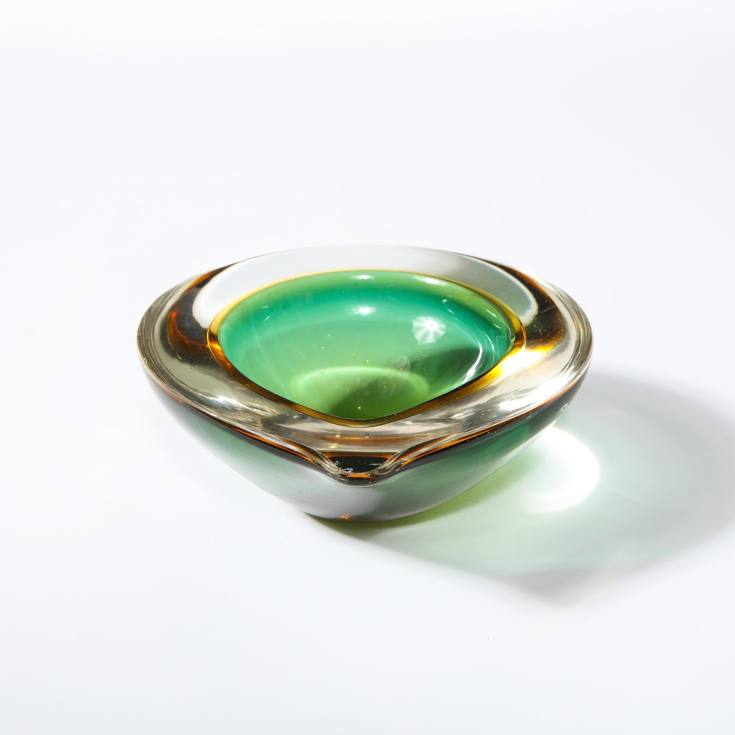 Mid-Century Modern Handblown Ovoid Bowl in Citrine and Emerald 3
