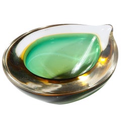 Mid-Century Modern Handblown Ovoid Bowl in Citrine and Emerald