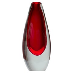 Mid-century modern handblown Scandinavian bright red sommerso art glass vase