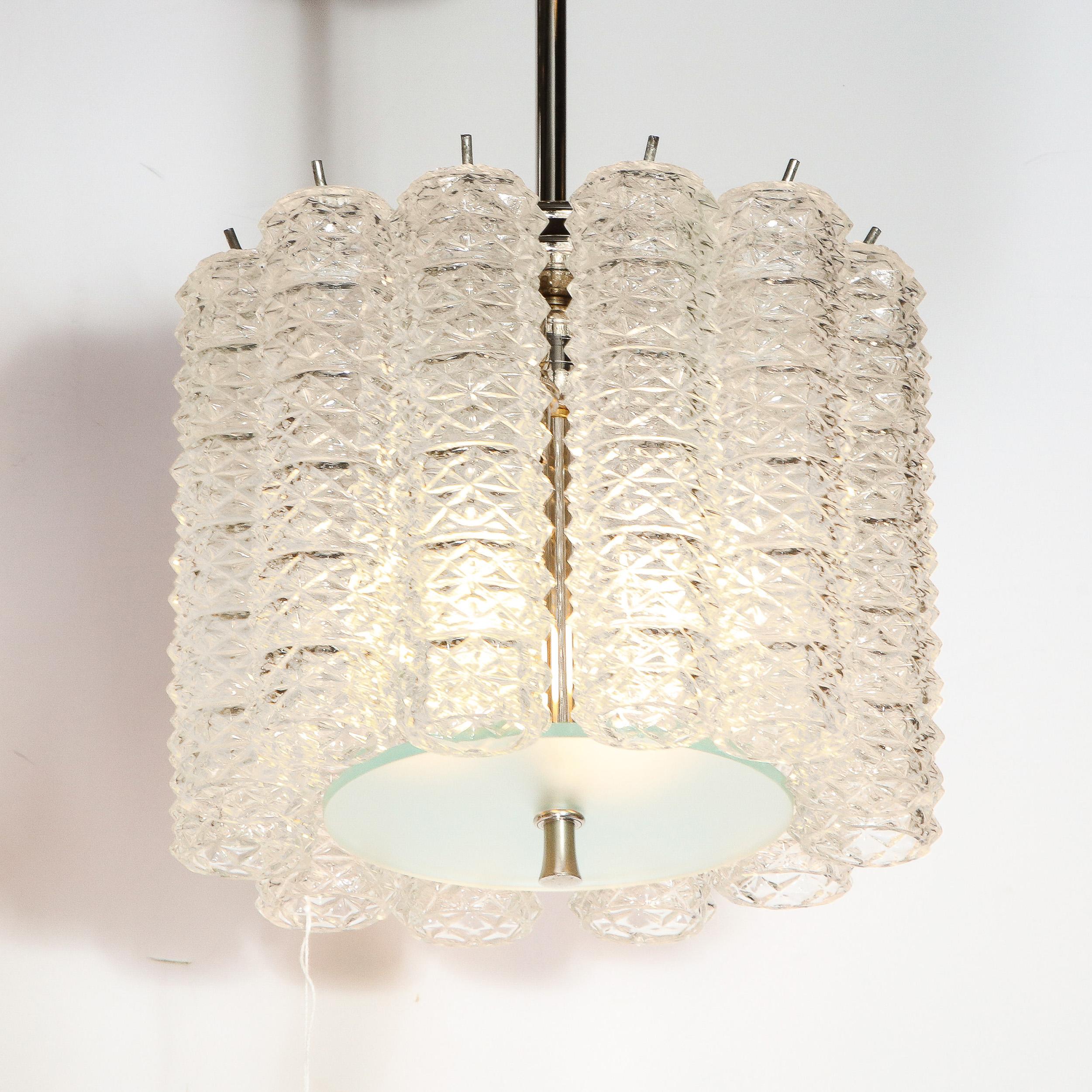 Italian Mid-Century Modern Hand Blown Translucent and Frosted Murano Glass Chandelier