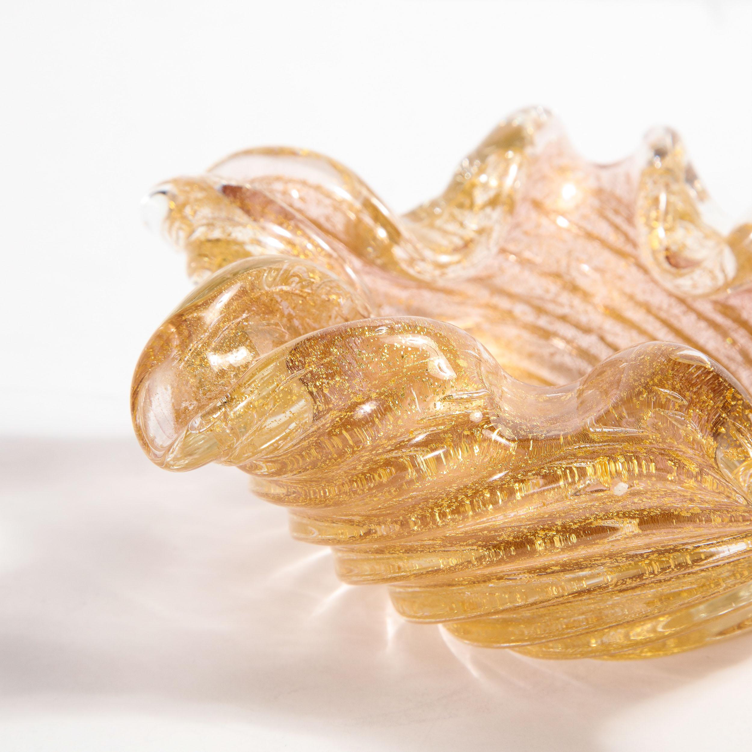 Mid-20th Century Mid-Century Modern Handblown Translucent Murano Bowl w/ 24kt Yellow Gold Fleck