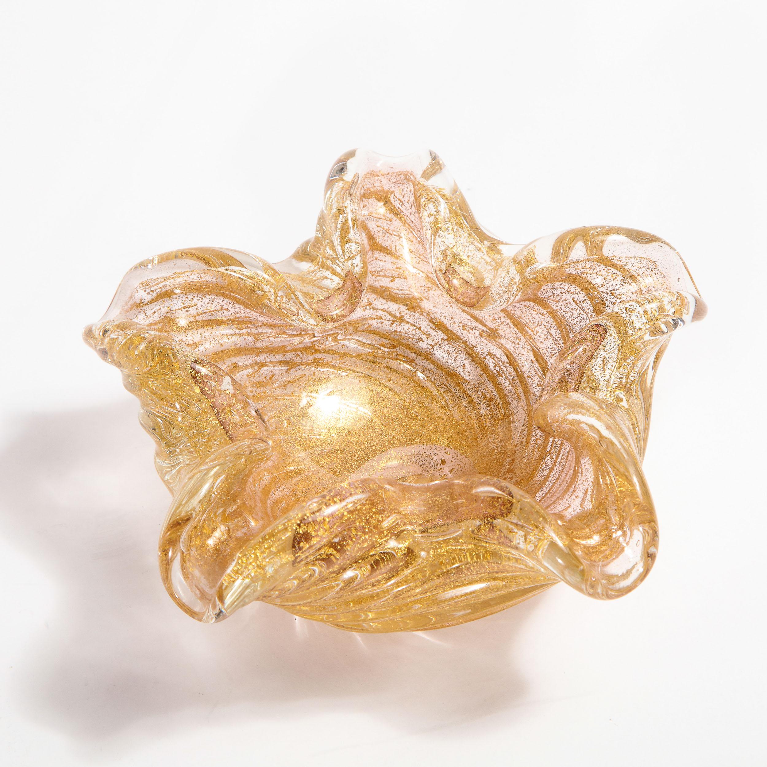 Mid-Century Modern Handblown Translucent Murano Bowl w/ 24kt Yellow Gold Fleck 2