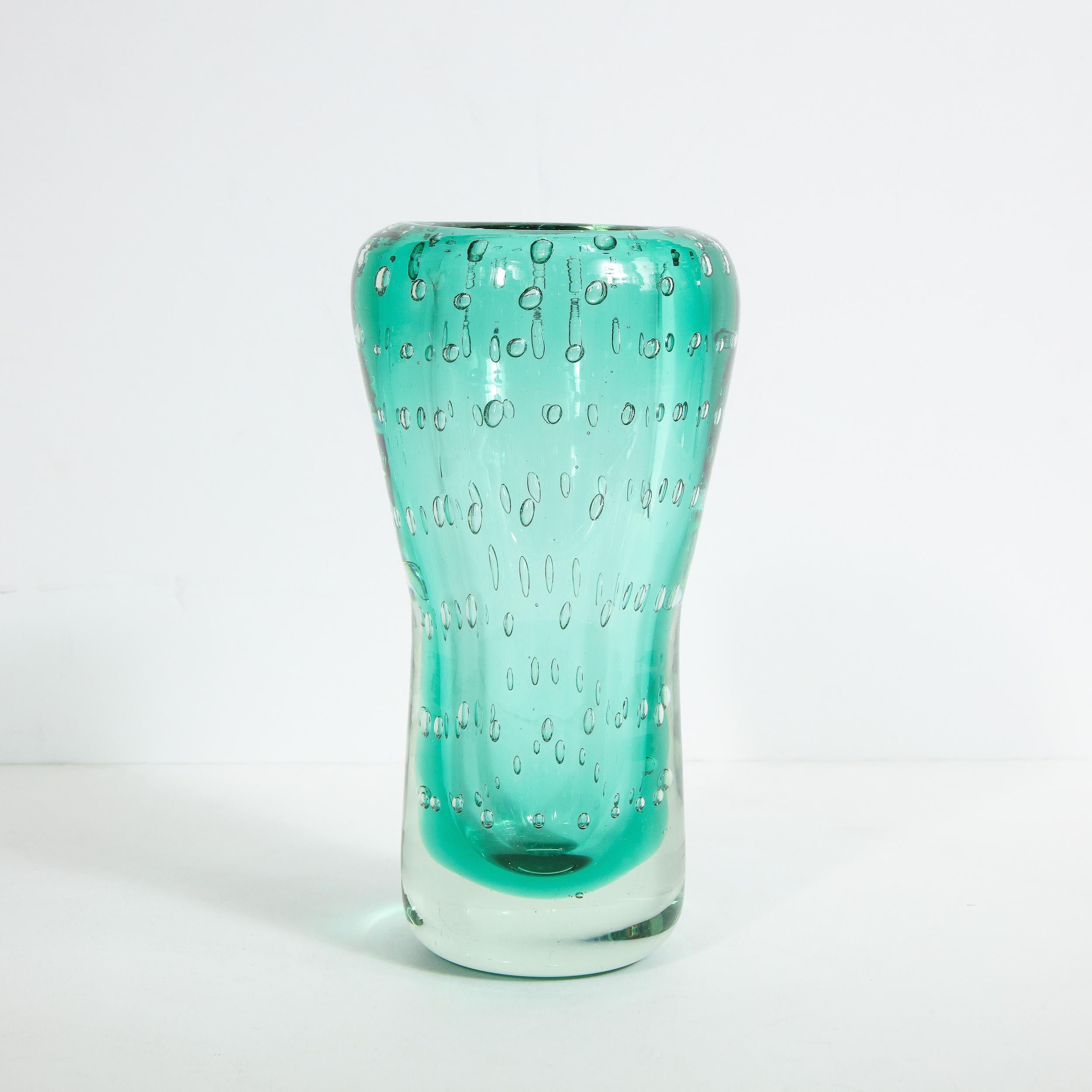 Mid-Century Modern Handblown Translucent Murano Sea Foam Vase with Clear Murines For Sale 4