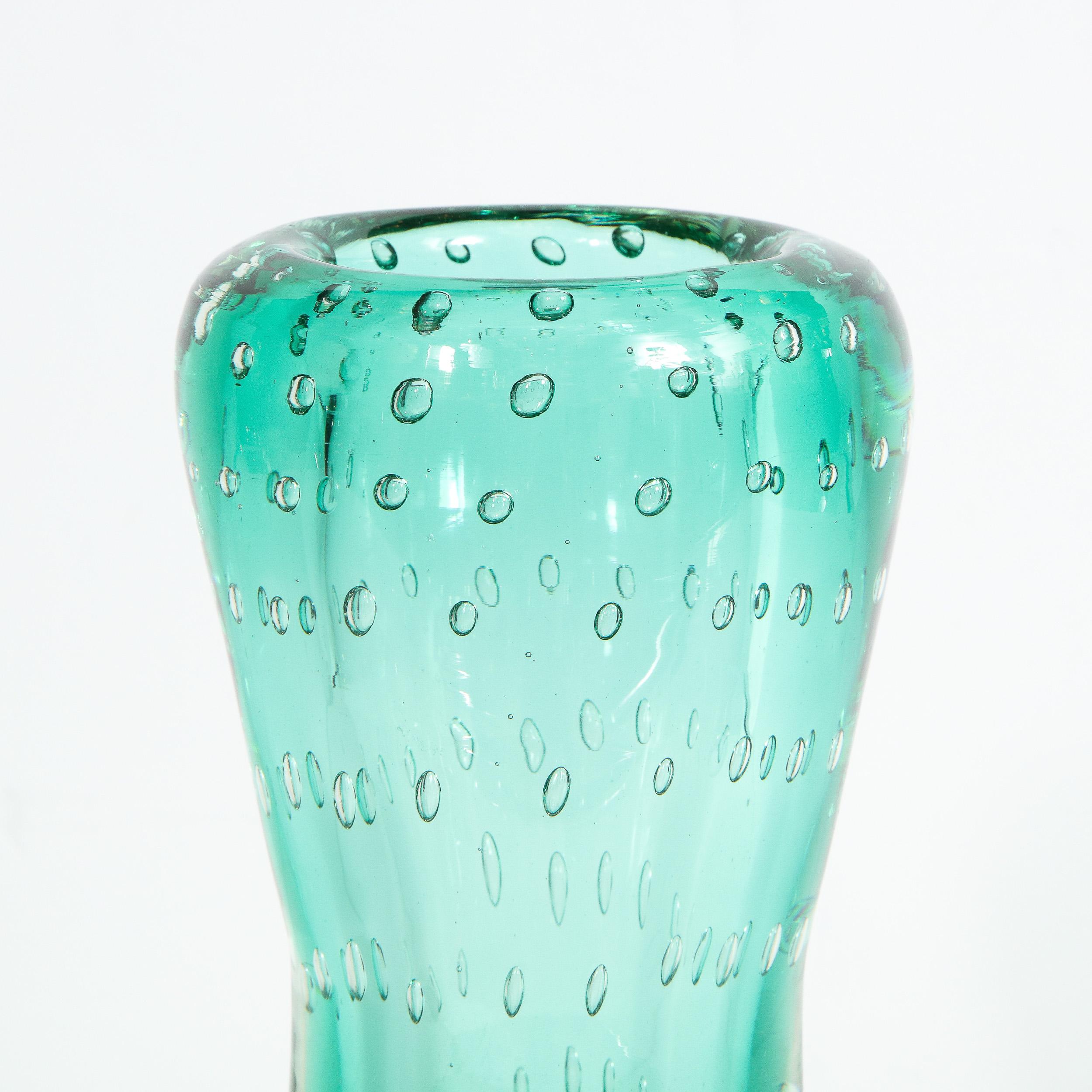 Mid-Century Modern Handblown Translucent Murano Sea Foam Vase with Clear Murines In Excellent Condition For Sale In New York, NY