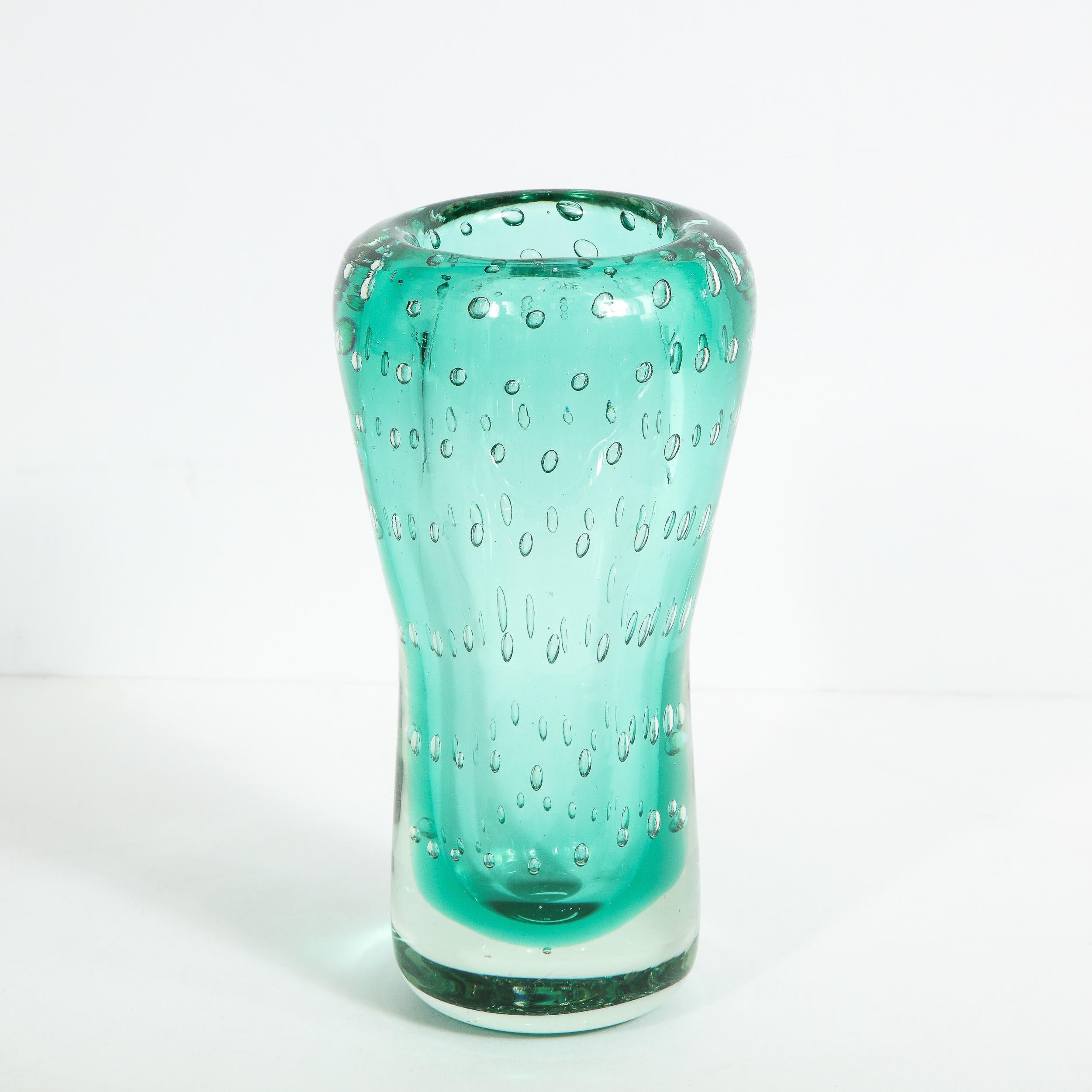 Mid-20th Century Mid-Century Modern Handblown Translucent Murano Sea Foam Vase with Clear Murines For Sale